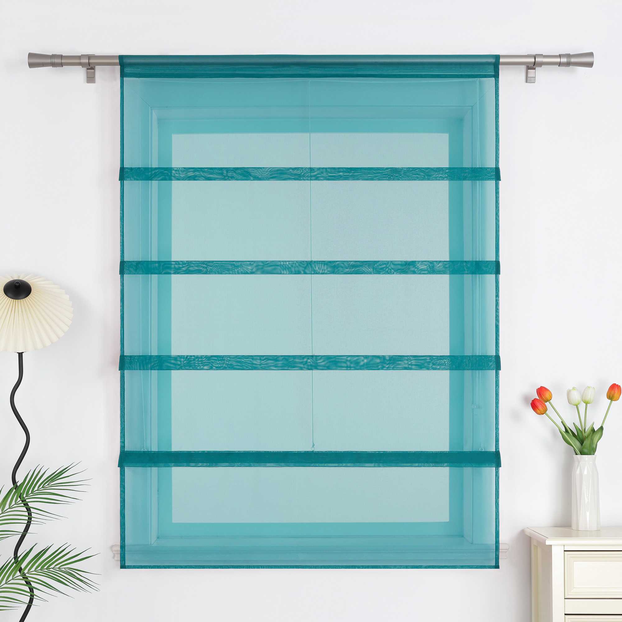 Raffrollo Voile Raffgardinen durch Tunnelzug Bändchenrollo Küche Gardinen Transparent Uni 1 Stück