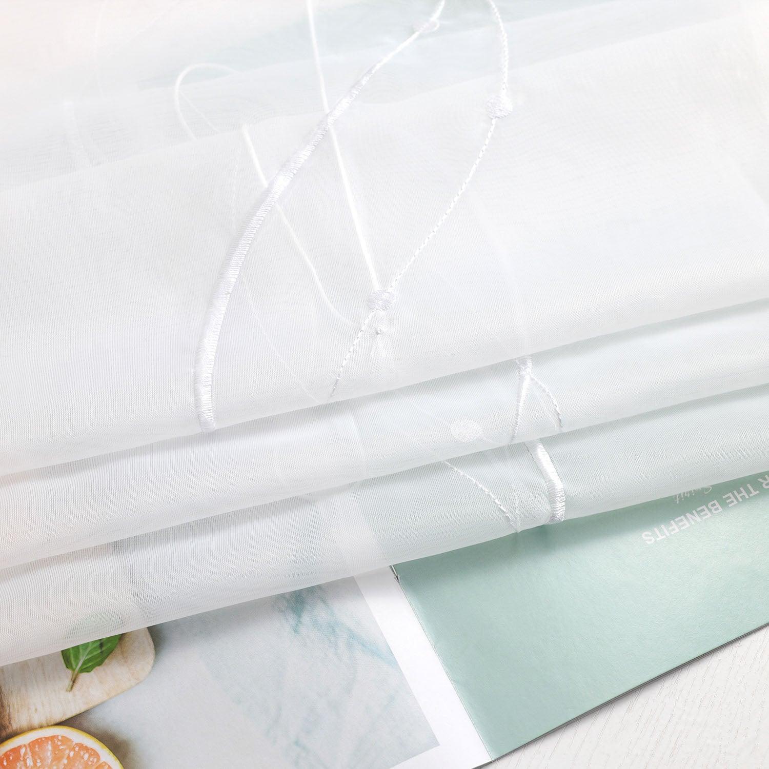 Raffrollo mit Klettband Küche Gardinen Raffgardinen Voile Bändchenrollo mit Wellenperlenmuster Stickerei Transparent 1 Stück