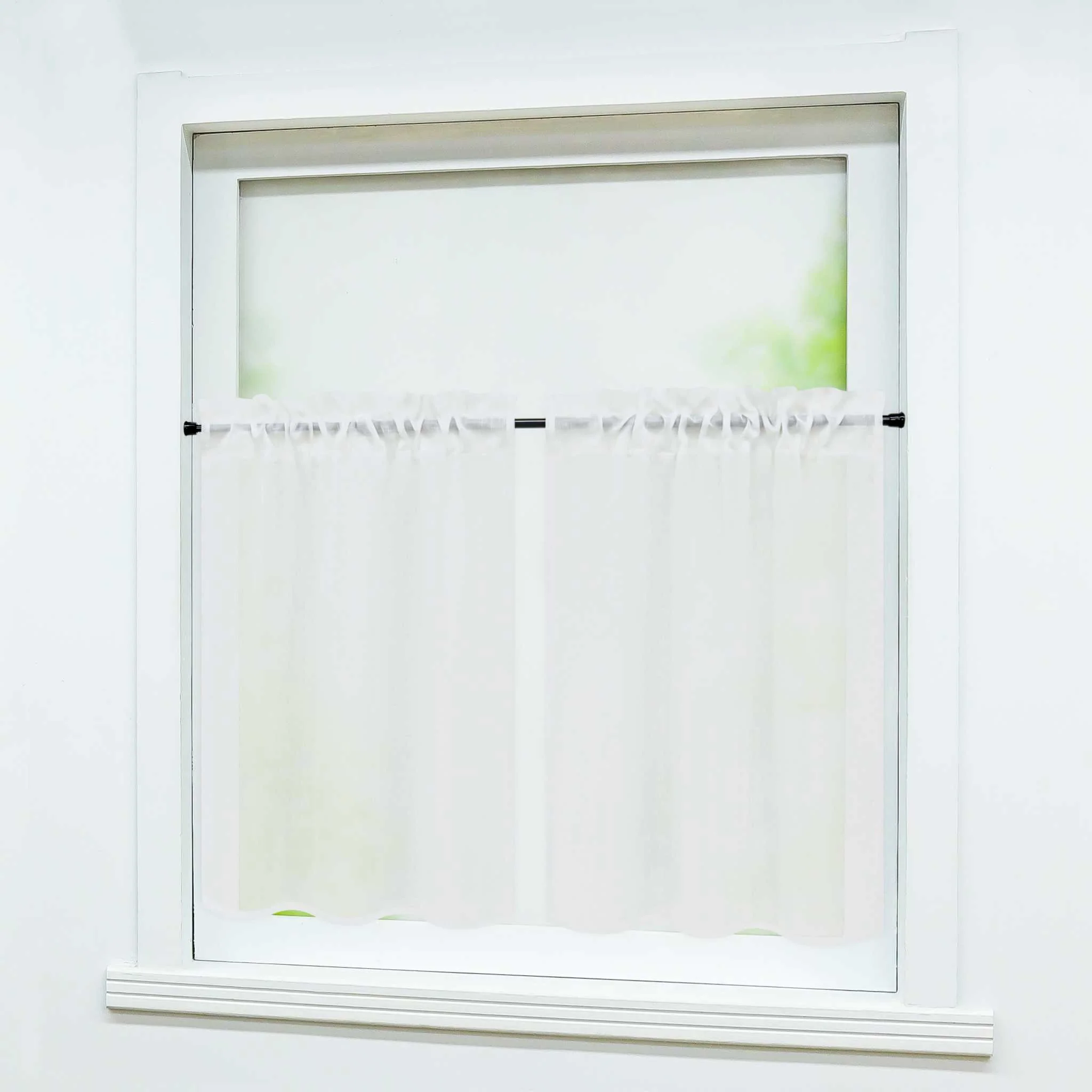 Scheibengardine 2er Set Bistrogardinen durch Tunnelzug Kurzgardinen Leinen Halbtransparent