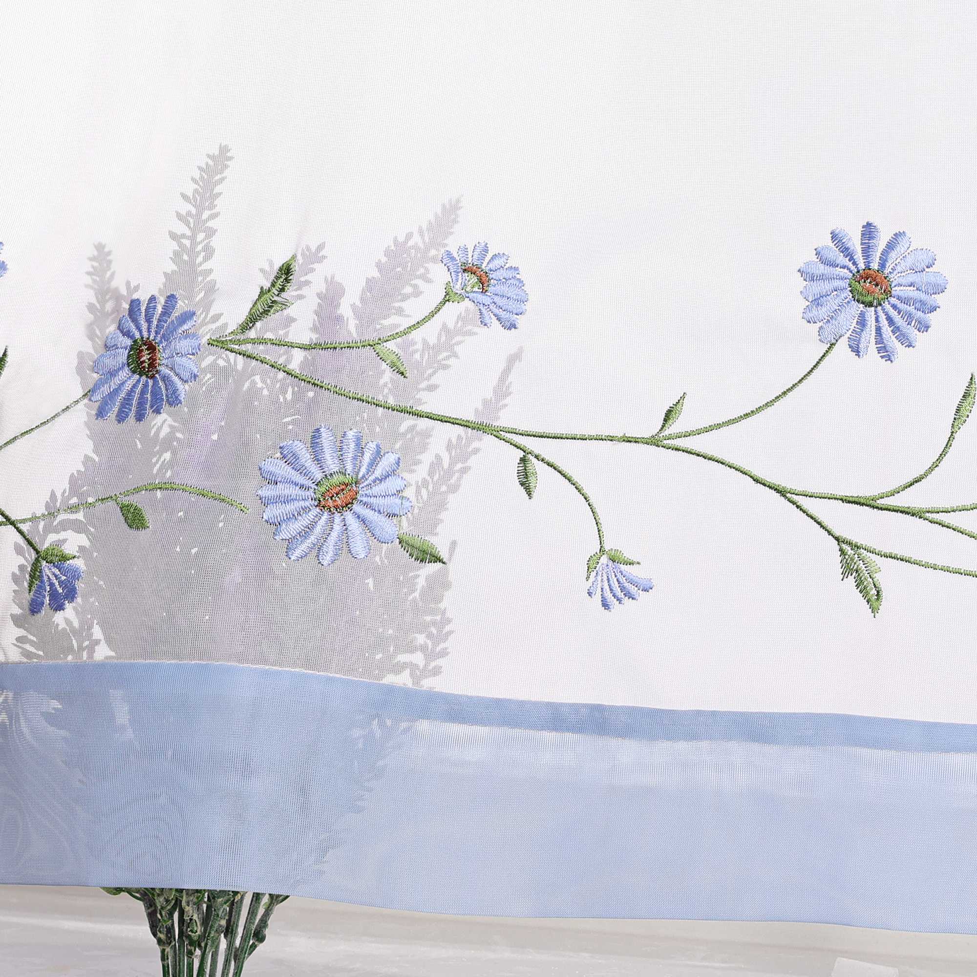 Scheibengardinen Bistrogardine Schlaufen Küche Gardinen Landhausstil Transparent Kurzstores mit kleiner Gänseblümchen-Stickerei