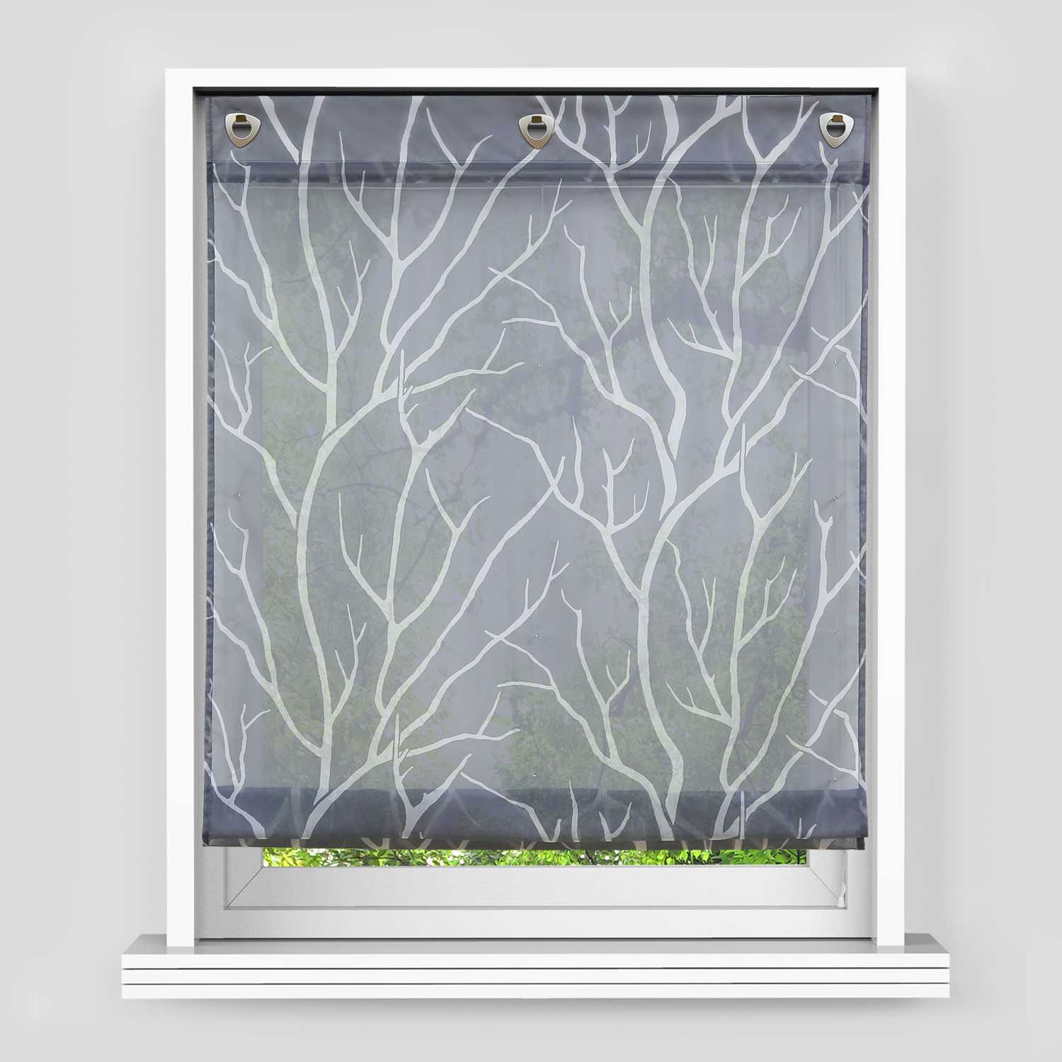 Rollos mit U-Haken halbtransparent Zweigmuster Lichtdurchlässig 1 Stück