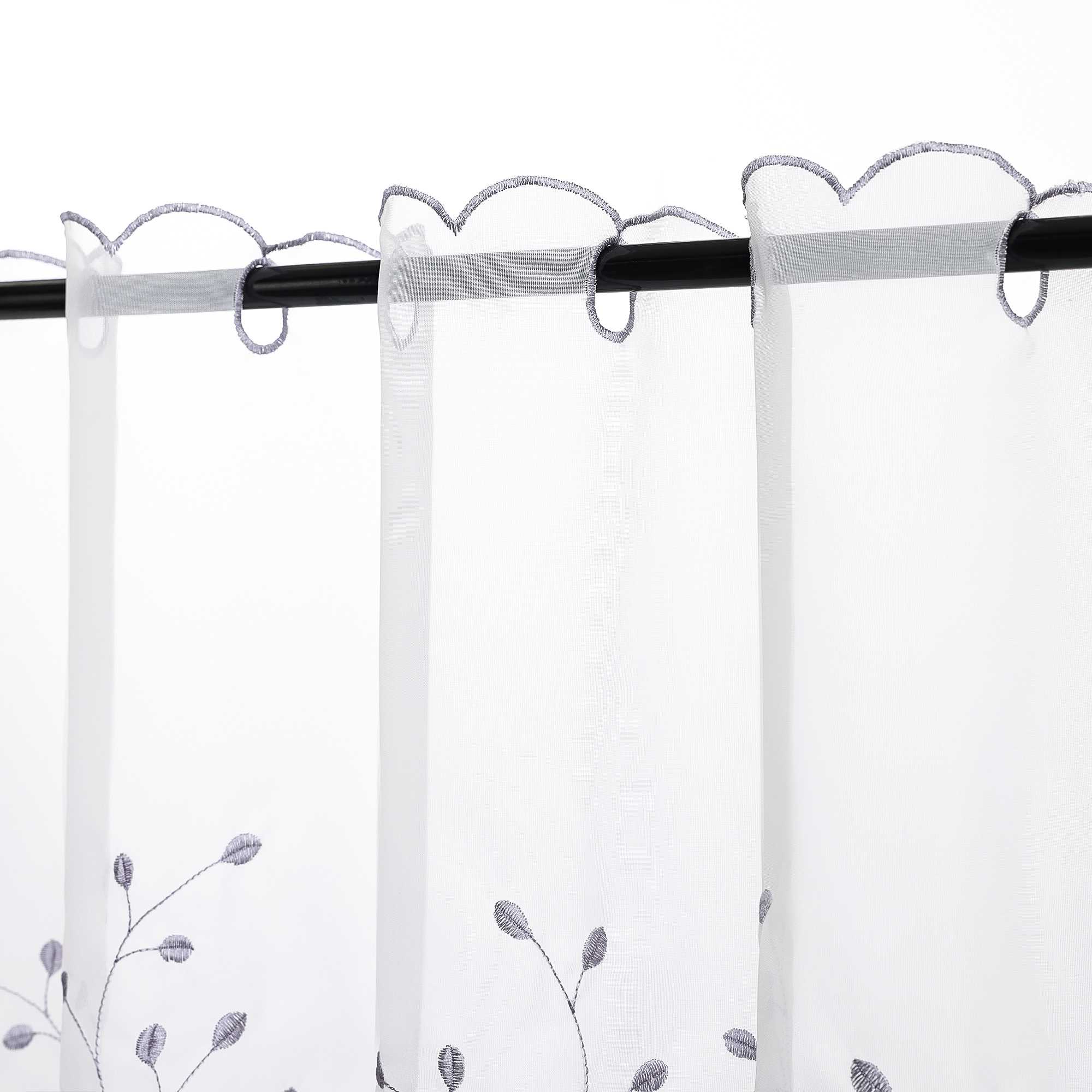 Scheibengardine mit Blumenstickerei Modern Voile Bistrogardine mit Lochleiste Unifarbige Kurzstores Landhausstil Transparent 1 Stück