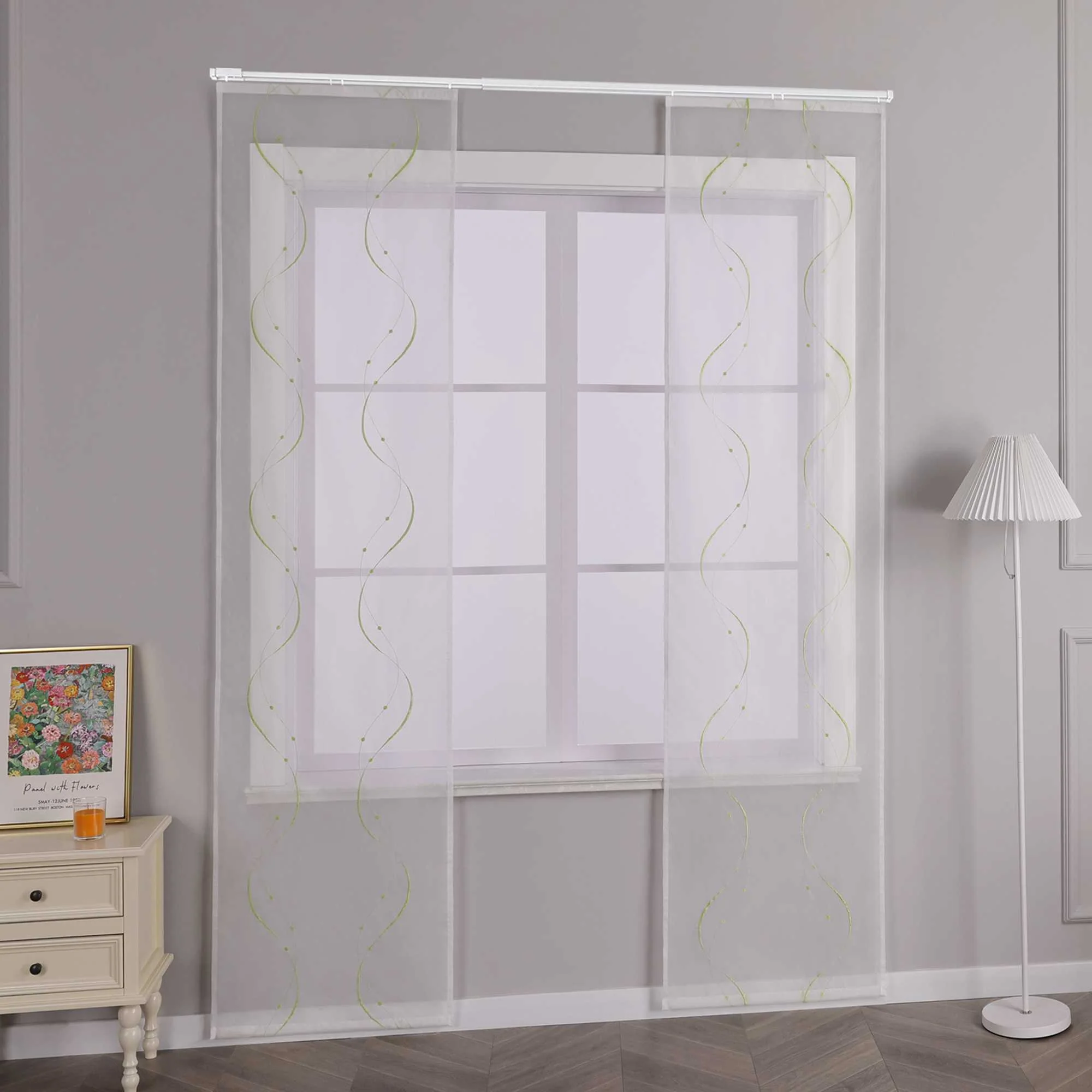 Schiebegardine Klettbandschal aus Polyester mit Wellenmuster transparent durch Klettband 2 stücke