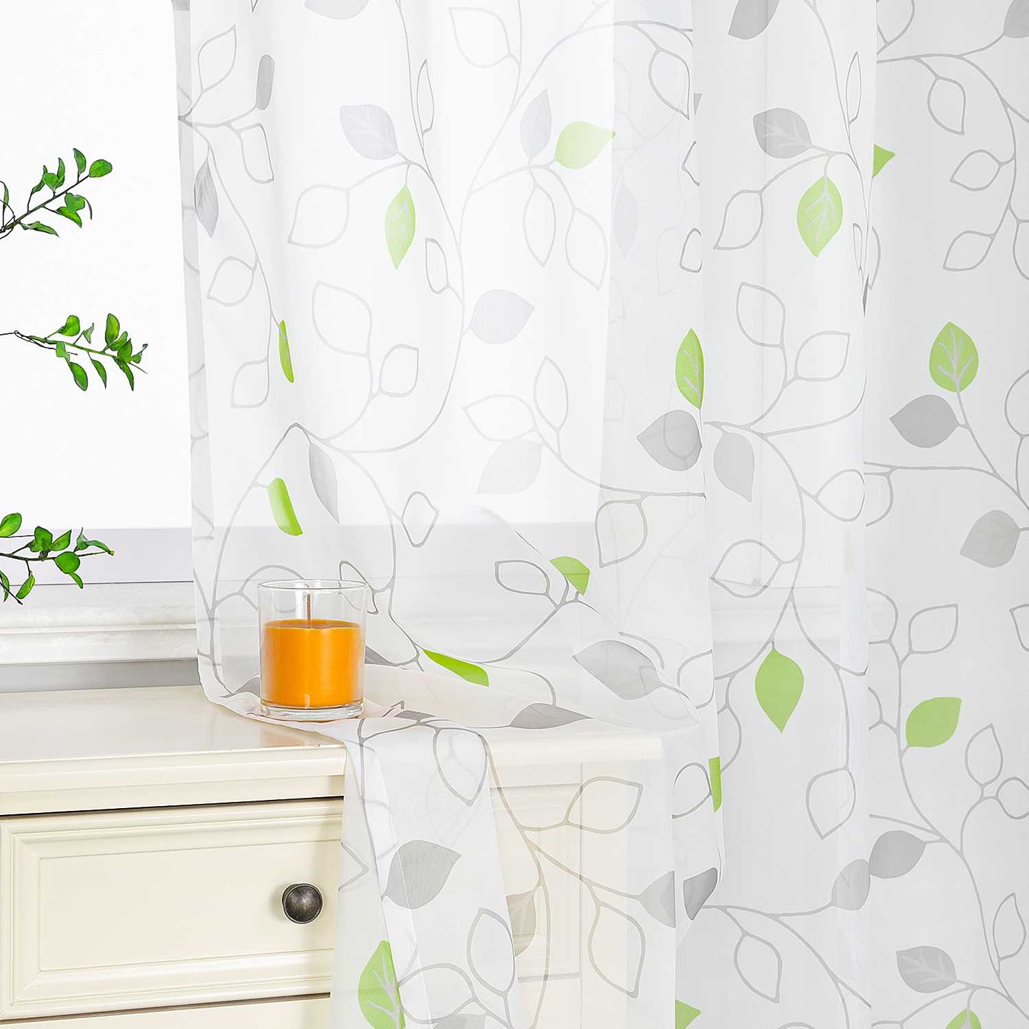 Gardinen schals mit Blättermuster transparent Vorhang mit Schlaufen 1 Stück