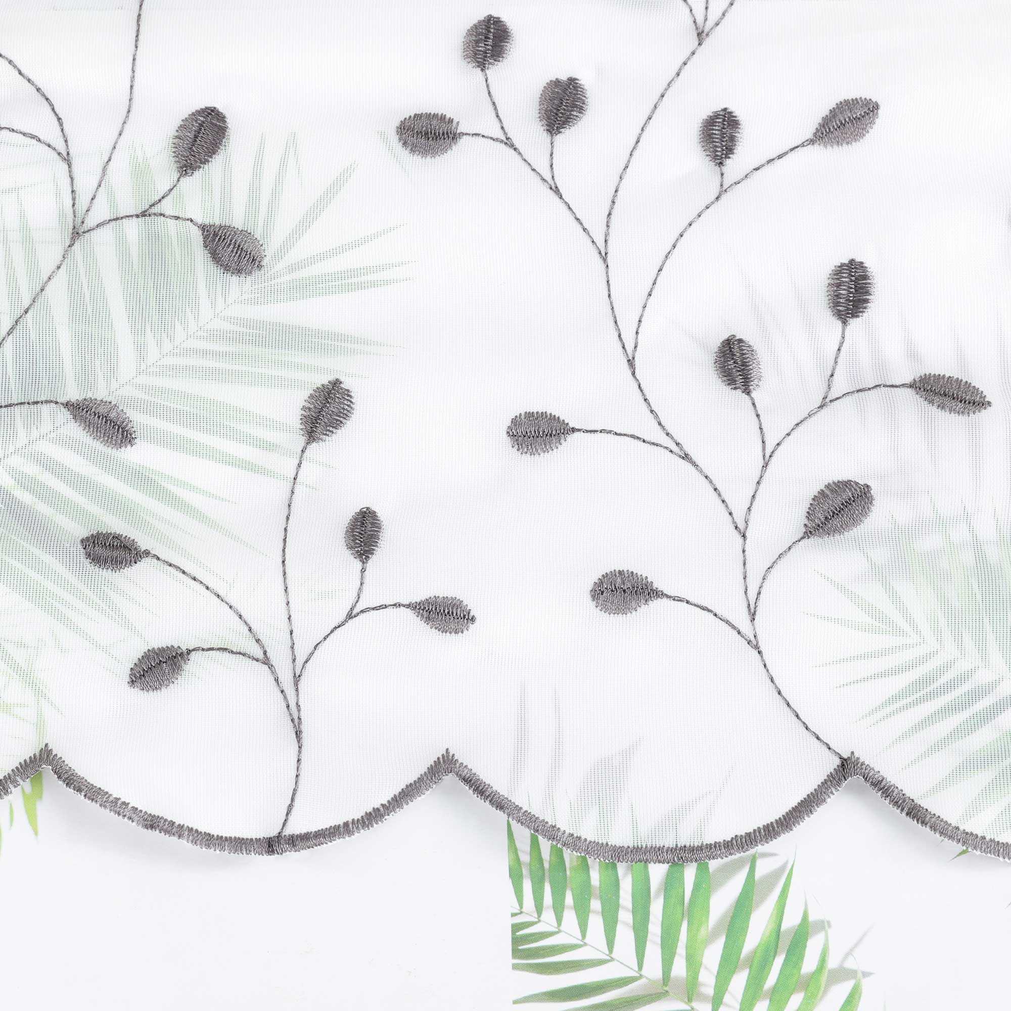 Scheibengardine mit Blumenstickerei Modern Voile Bistrogardine mit Lochleiste Unifarbige Kurzstores Landhausstil Transparent 1 Stück