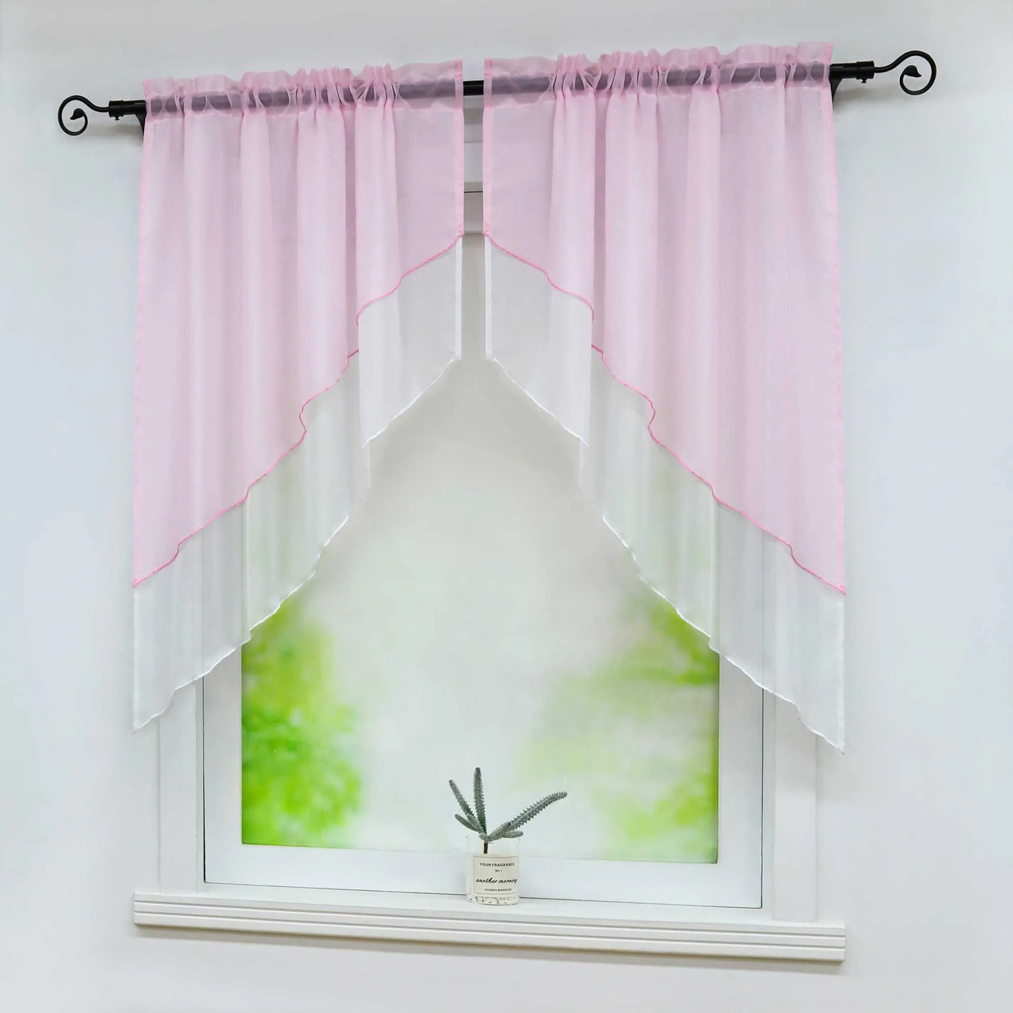 Delien Zweifarbige Fensterdekoration vloants Kurz Gardine 2er-Pack