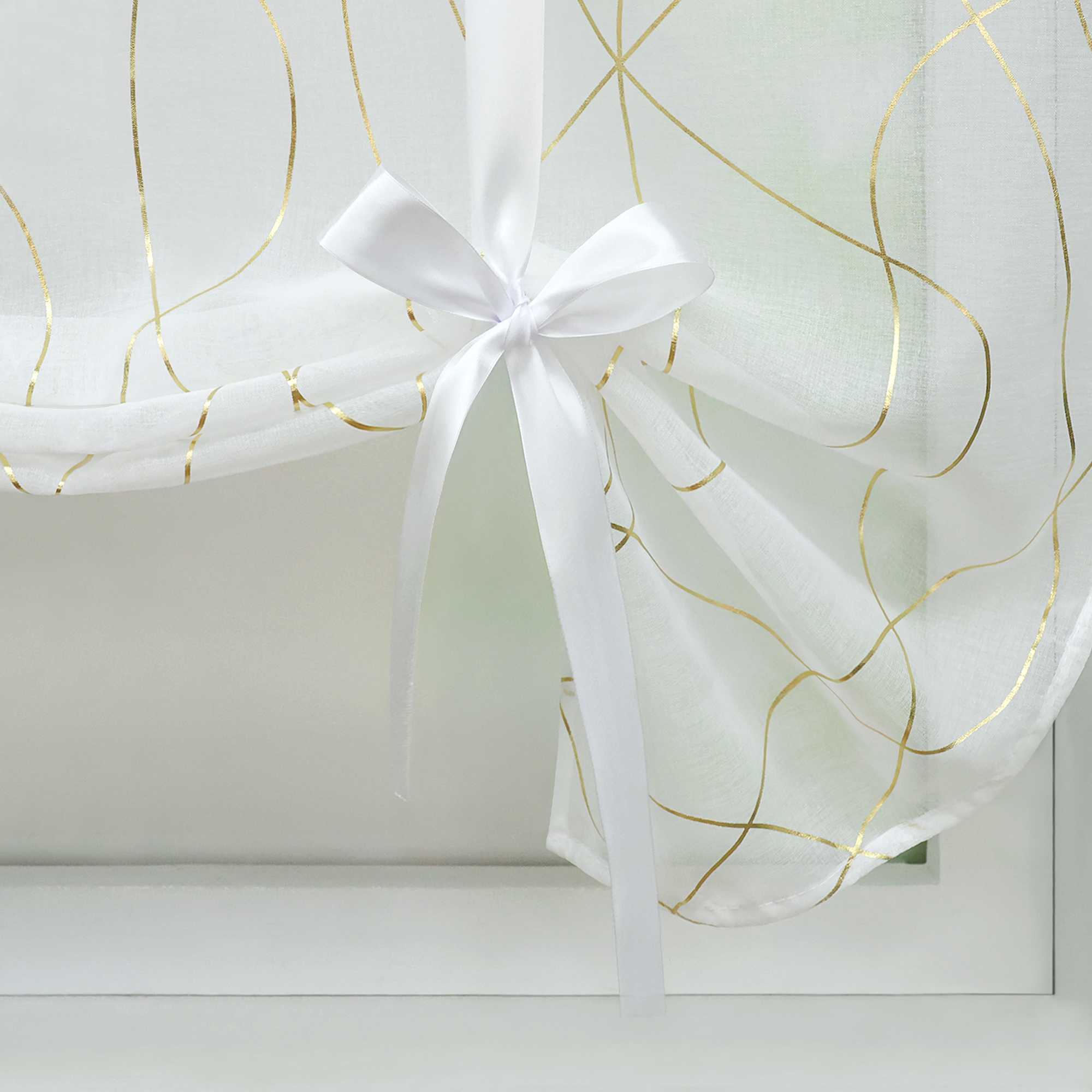 Raffrollo Voile Raffgardinen mit Wellenstreifen durch Tunnelzug Satinband Halbtransparent