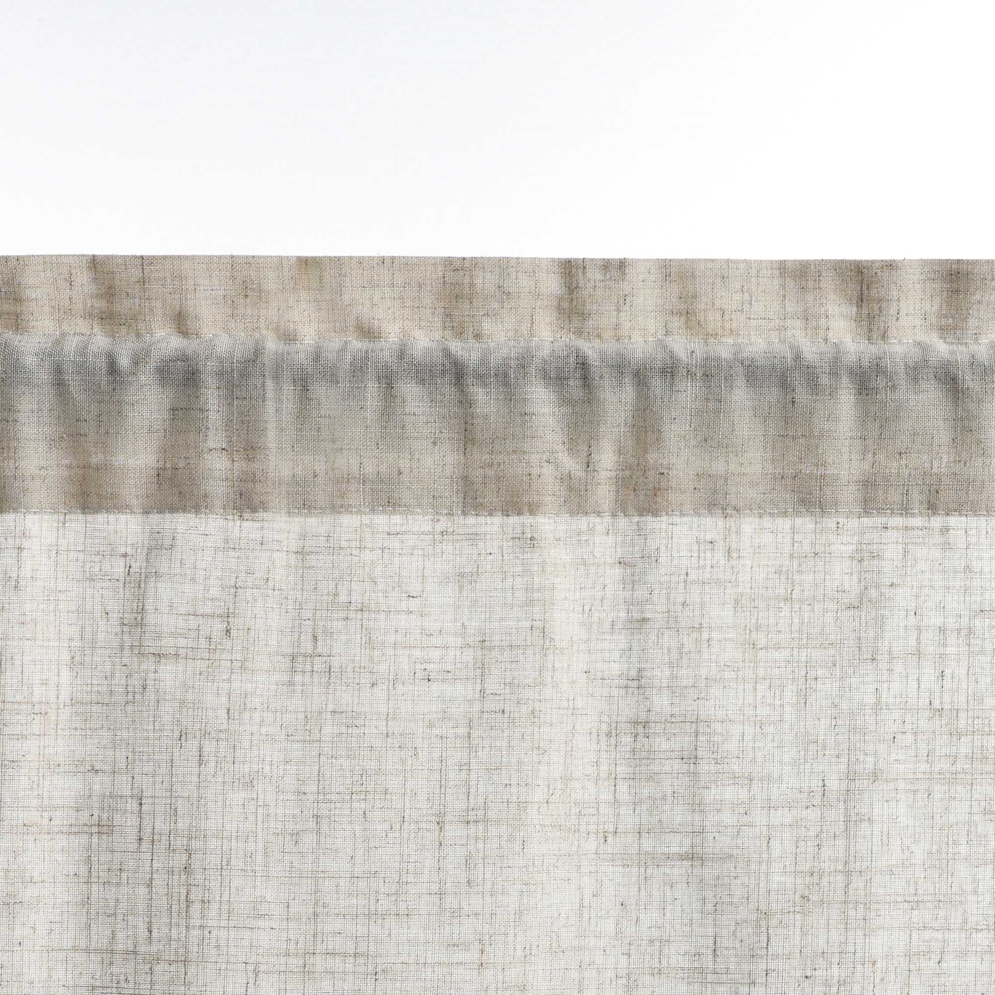 Scheibengardine Kräuselbandgardine unten mit blauem Karomuster aus Leinenimitat halbtransparent 2er Set