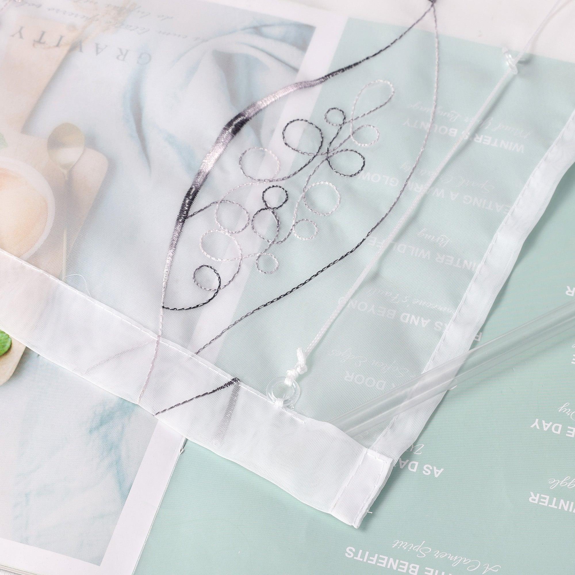 Raffrollo ohne Bohren Ösenrollo mit U Haken Bestickt Raffgardine Küche Gardinen mit Stickerei Transparent