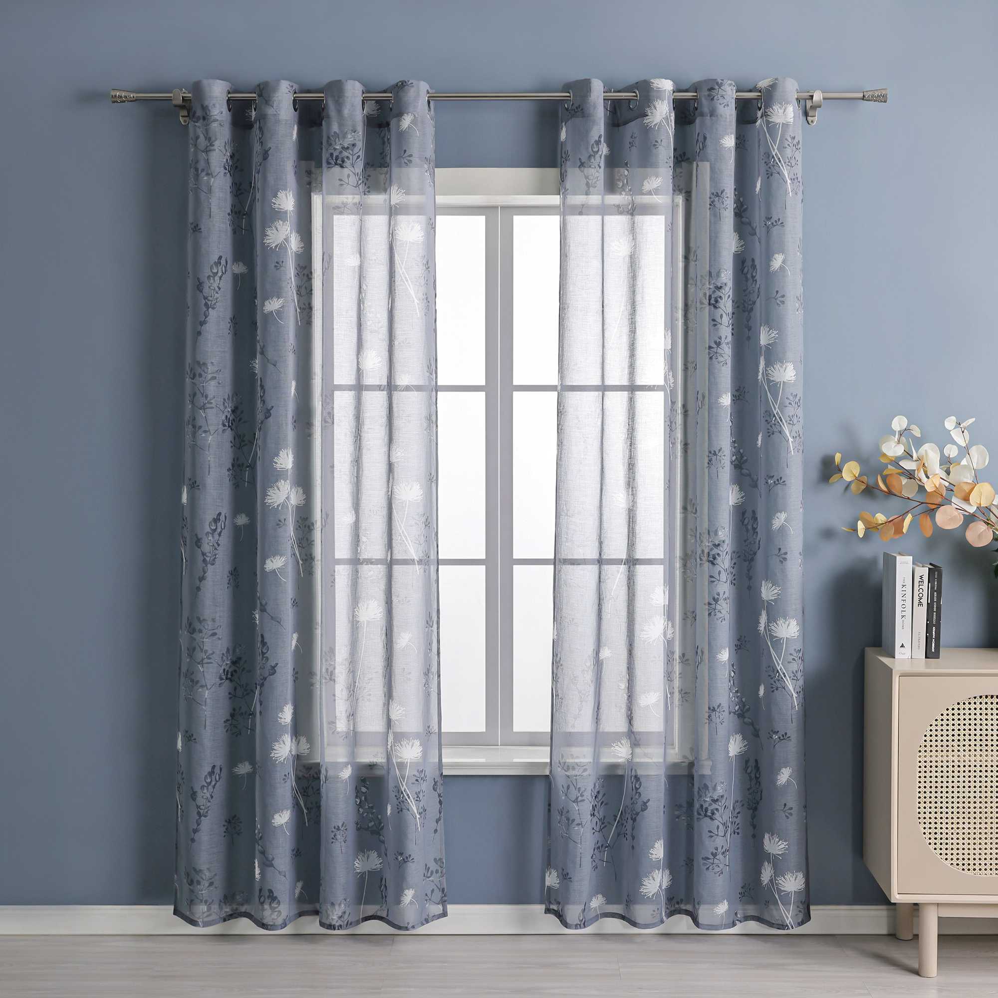 Transparent Ösen Gardinen mit Pusteblumen-Muster für Wohnzimmer 1 Stück