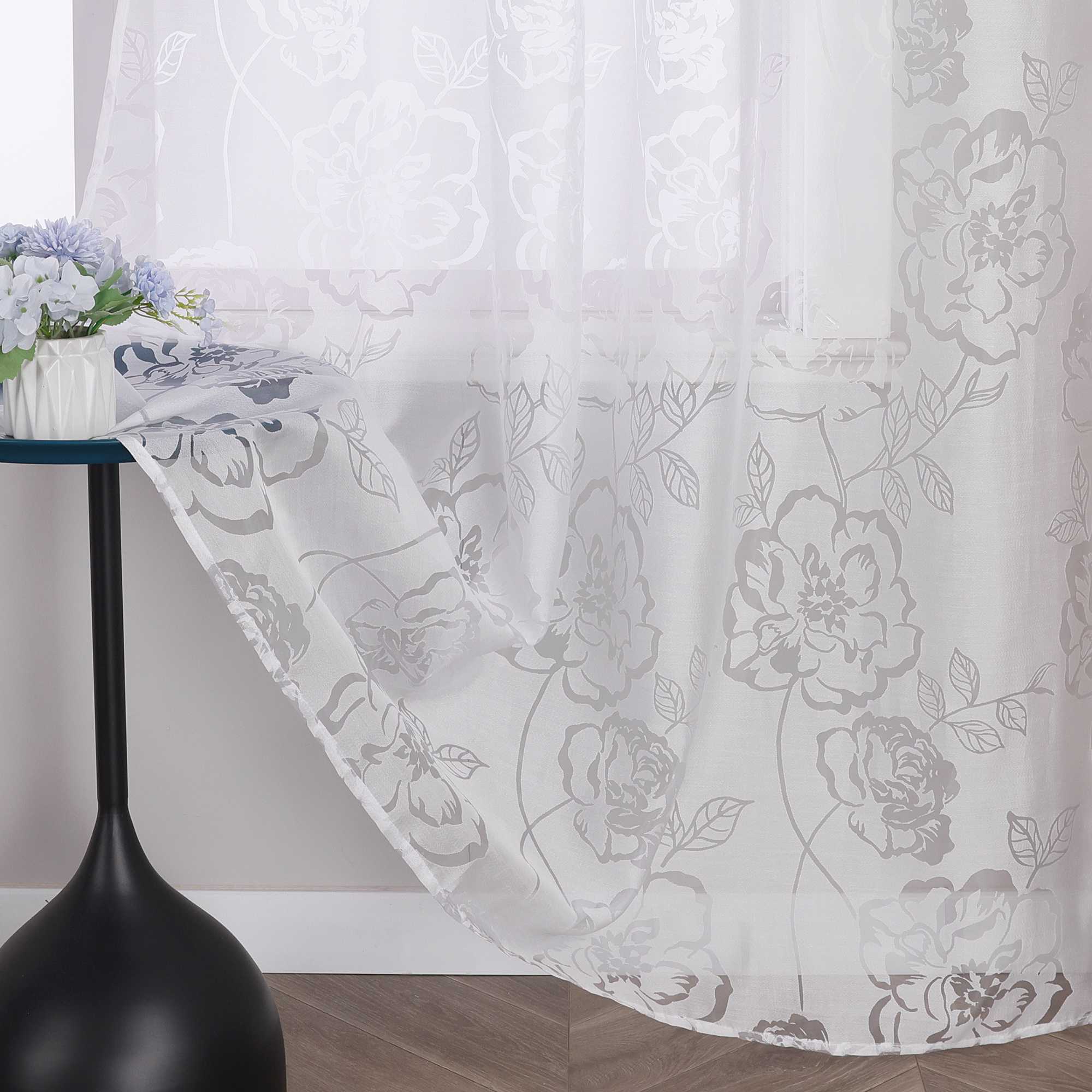 Vorhang mit Ösen Voile Gardine mit Rosenmuster Ösenschal transparent Schlafzimmer Wohnzimmer 1 Stück
