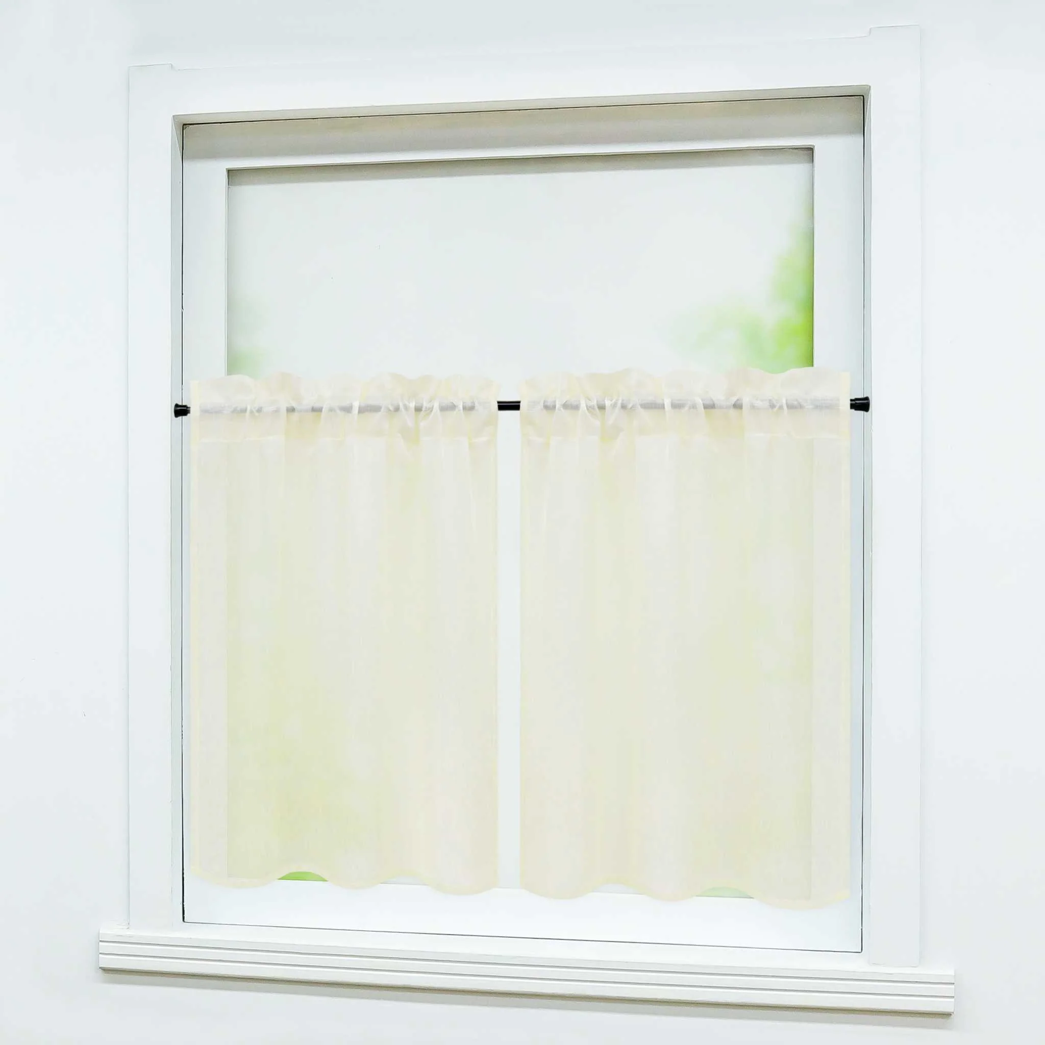 Scheibengardine 2er Set Bistrogardinen durch Tunnelzug Kurzgardinen Leinen Halbtransparent