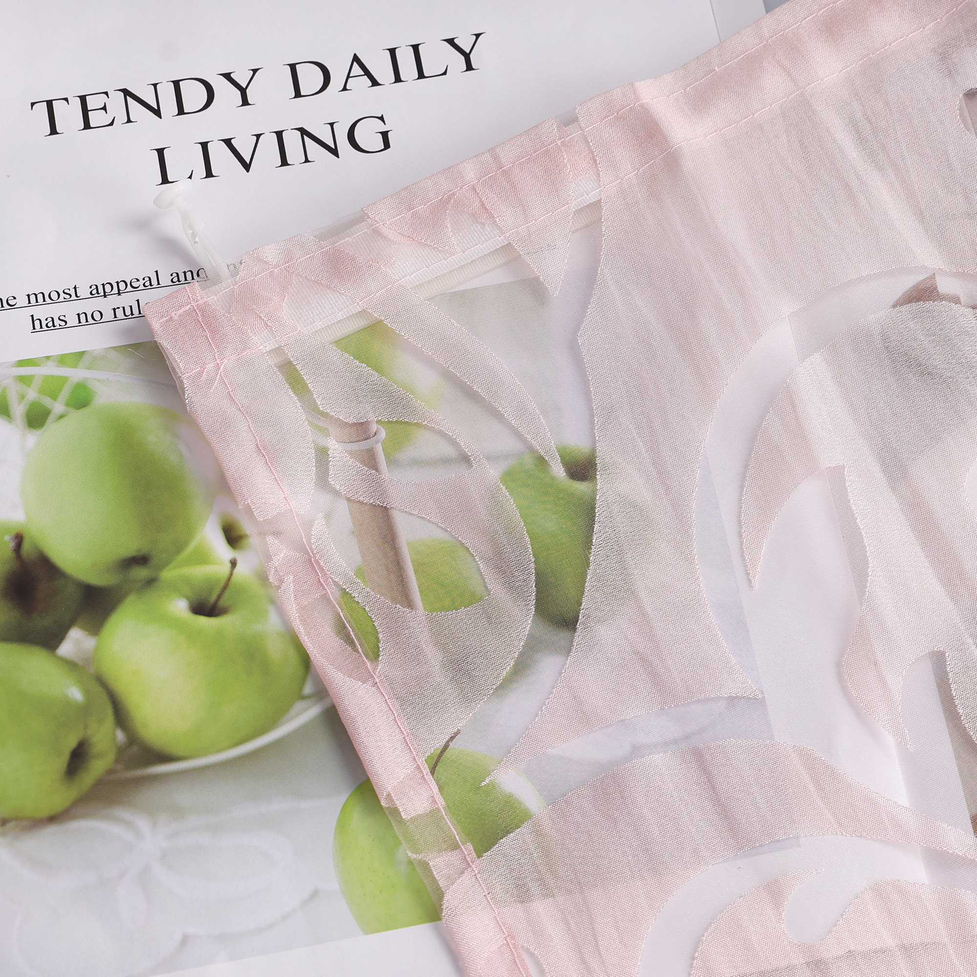 Transparentes Schiebevorhang Set Rosa mit Rankenmuster