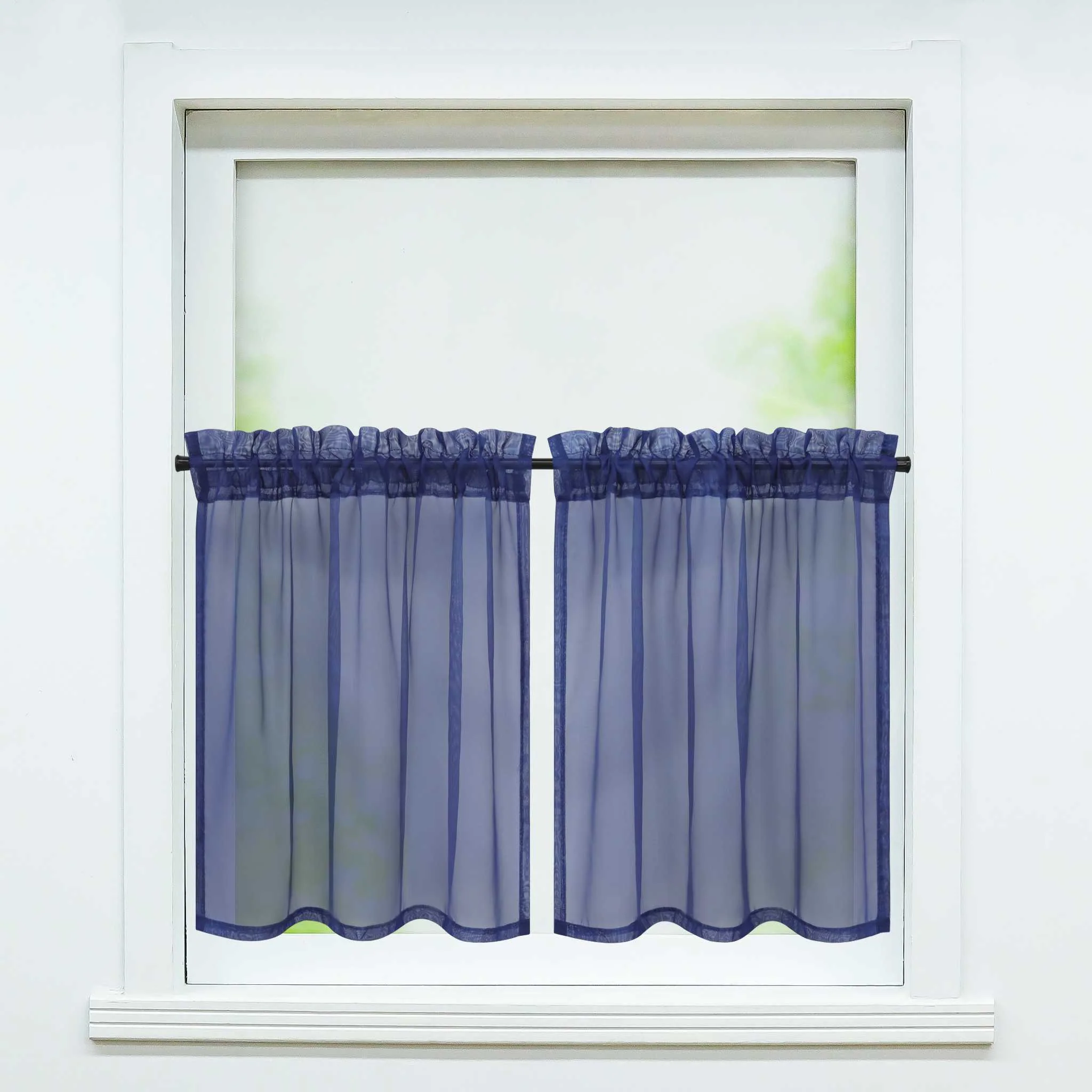 Scheibegardine durch Stangendurchzug zusammenziehbar Transparent Unifarbe Luftdurchlässig zusammenziehbar 2 Stück