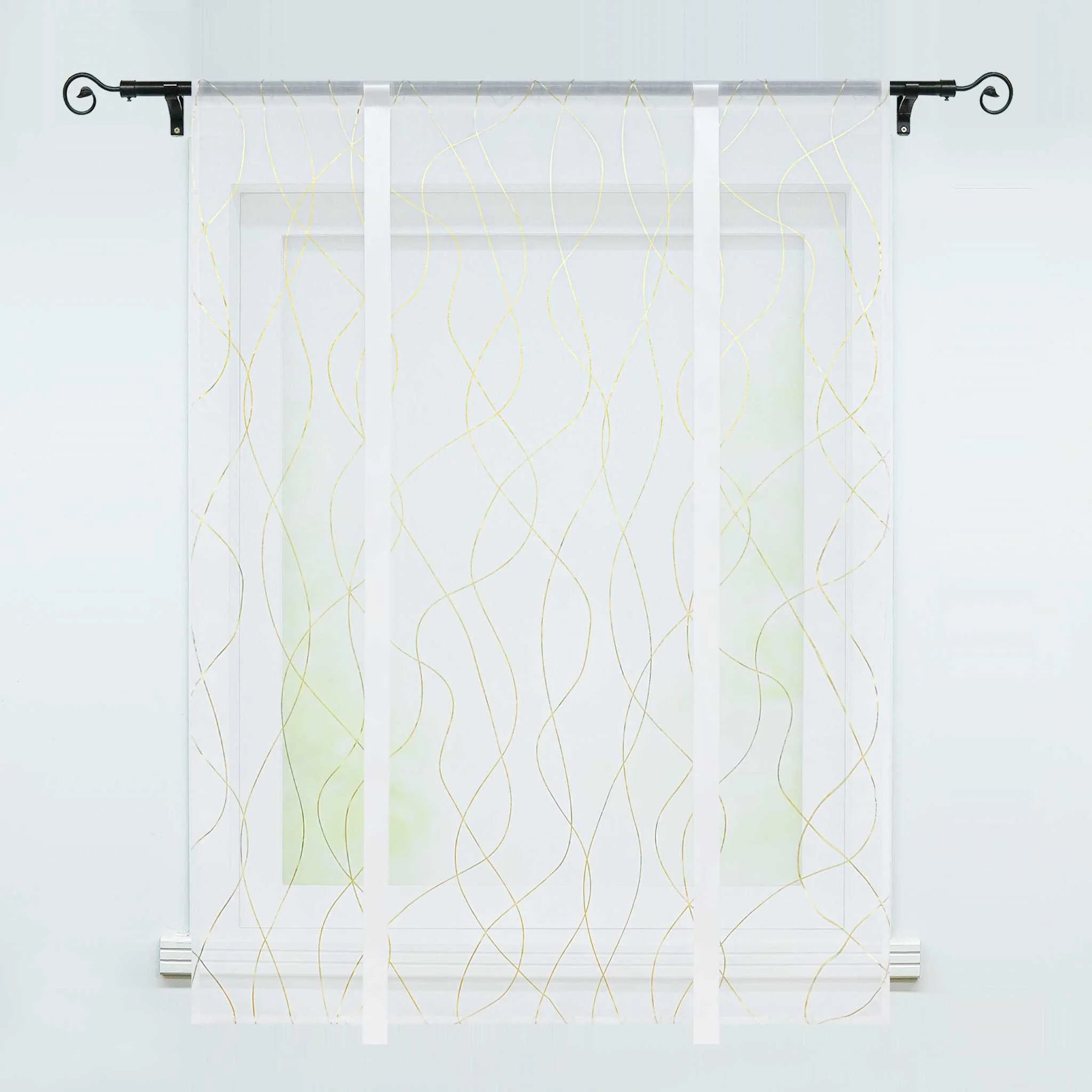 Raffrollo Voile Raffgardinen mit Wellenstreifen durch Tunnelzug Satinband Halbtransparent