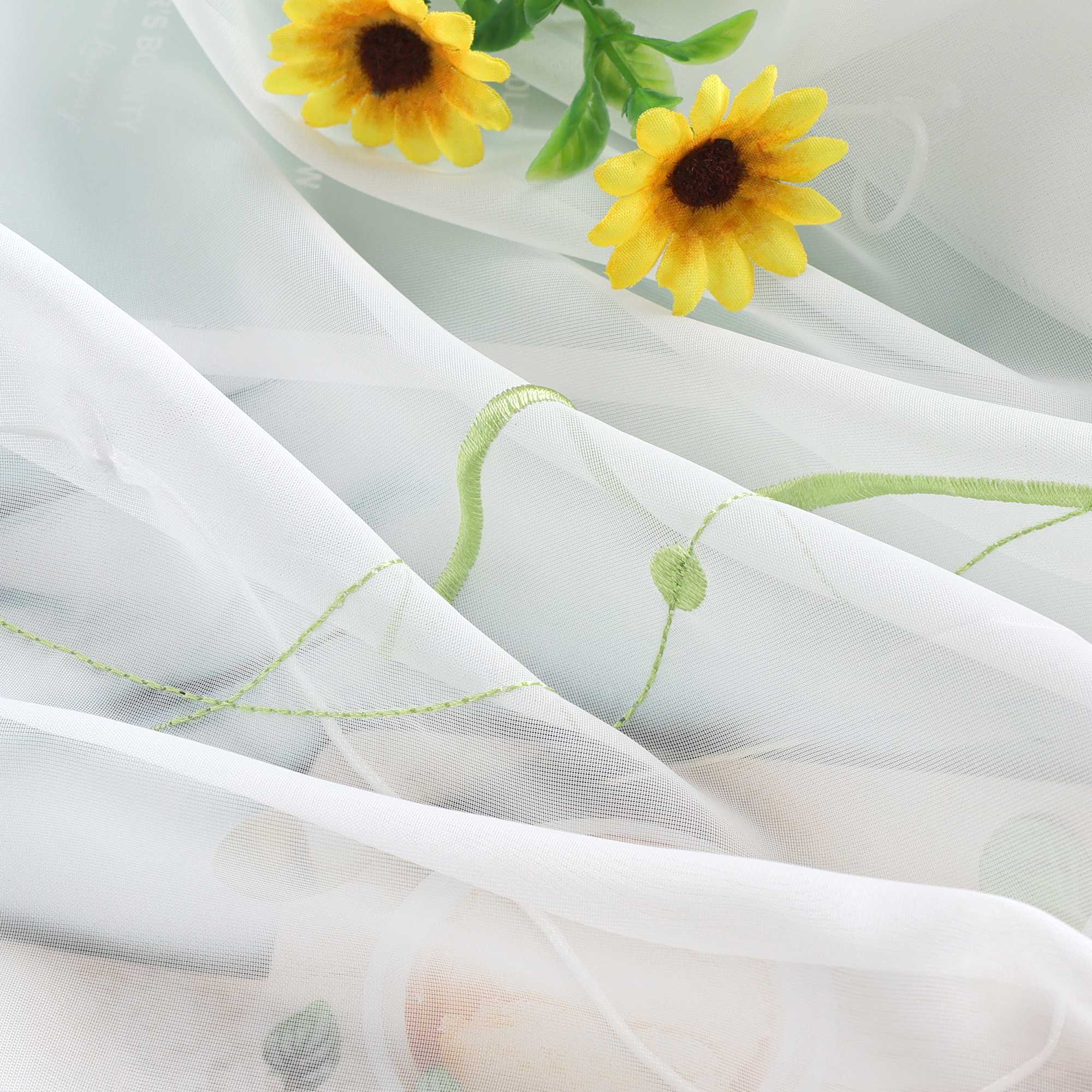 Rollos ohne Bohren Weiß Raffgardine mit Ösen Transparent Gardinen mit U-Haken Ösenrollo Modern Bestickt 1 Stück