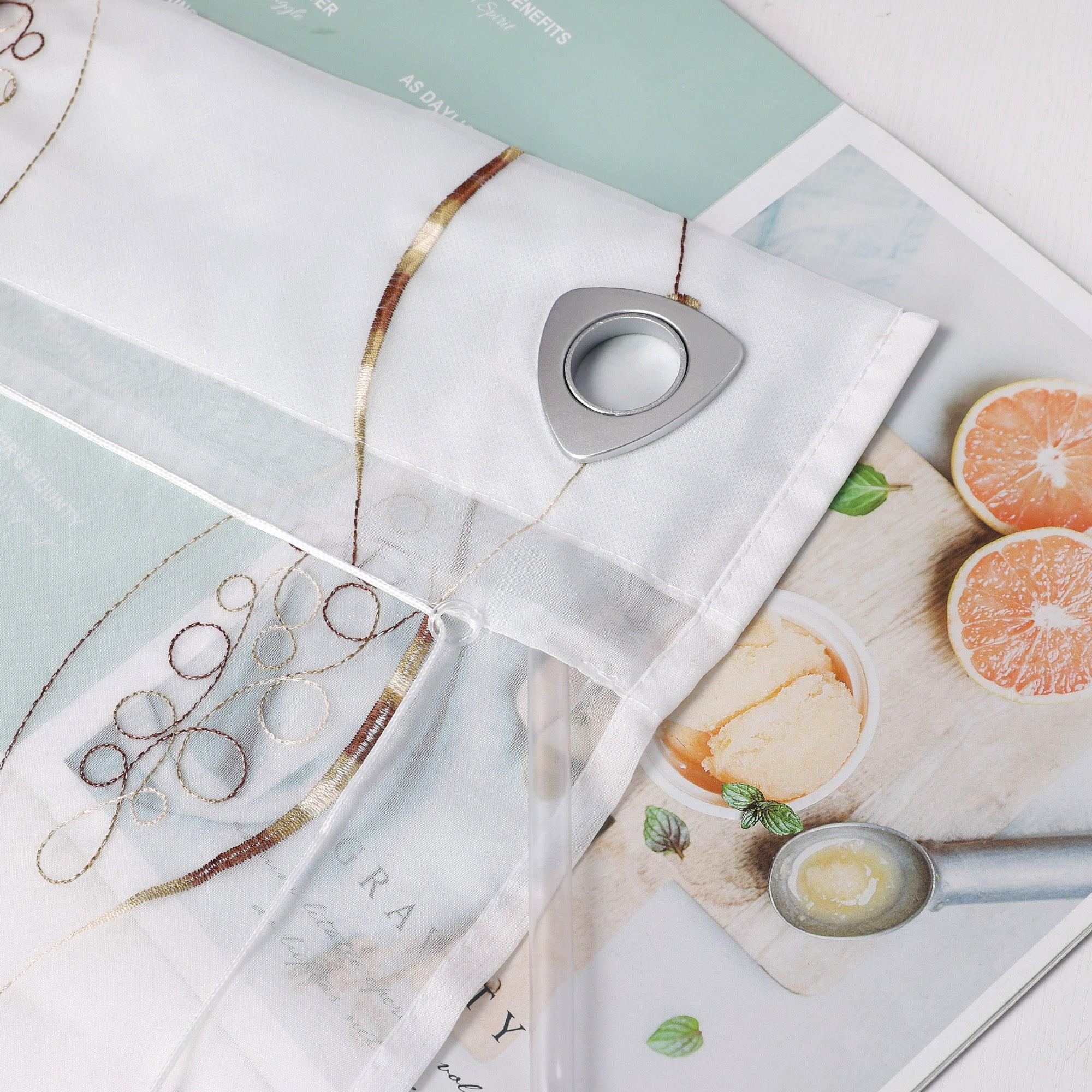 Raffrollo ohne Bohren Ösenrollo mit U Haken Bestickt Raffgardine Küche Gardinen mit Stickerei Transparent