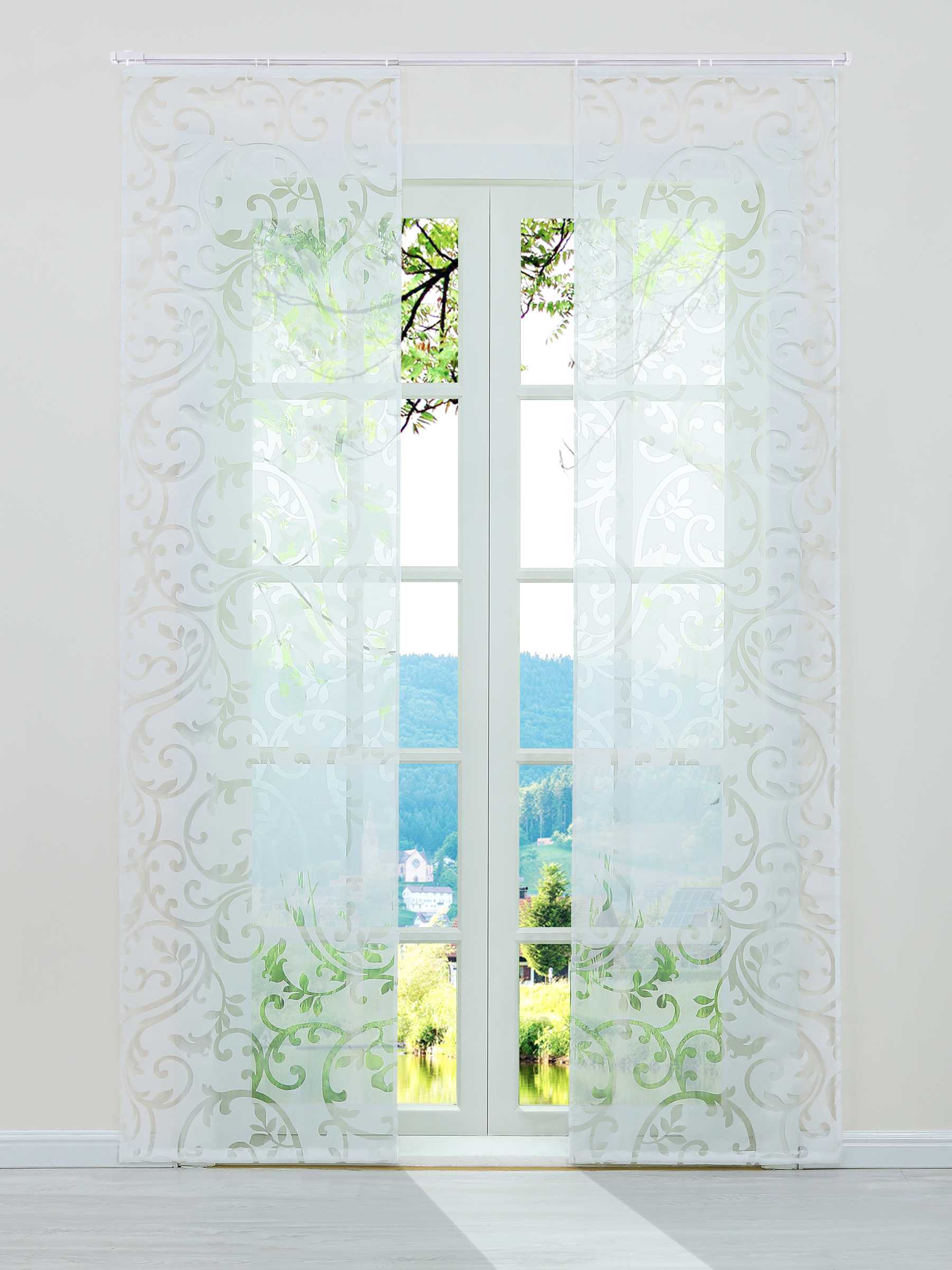 Schiebegardine Flächenvorhänge Klettbandschal mit Blumenmuster transparent modern 2er Set