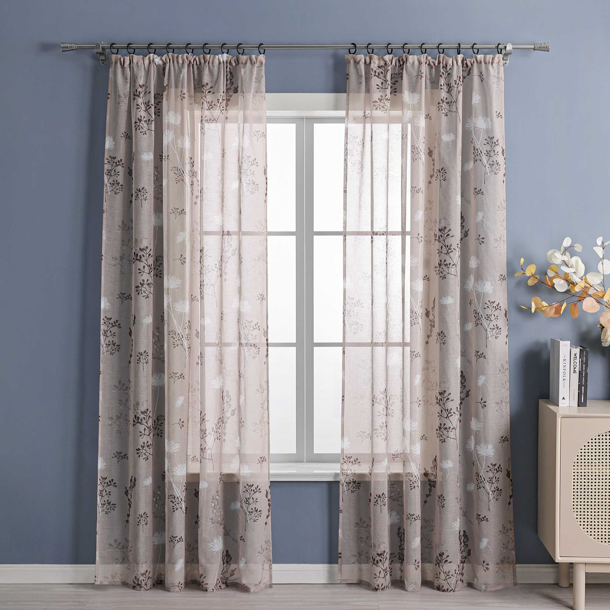 Transparente Vorhang aus Polyester durch Kräuselband mit Unregelmäßigen botanischen Mustern 1 stück