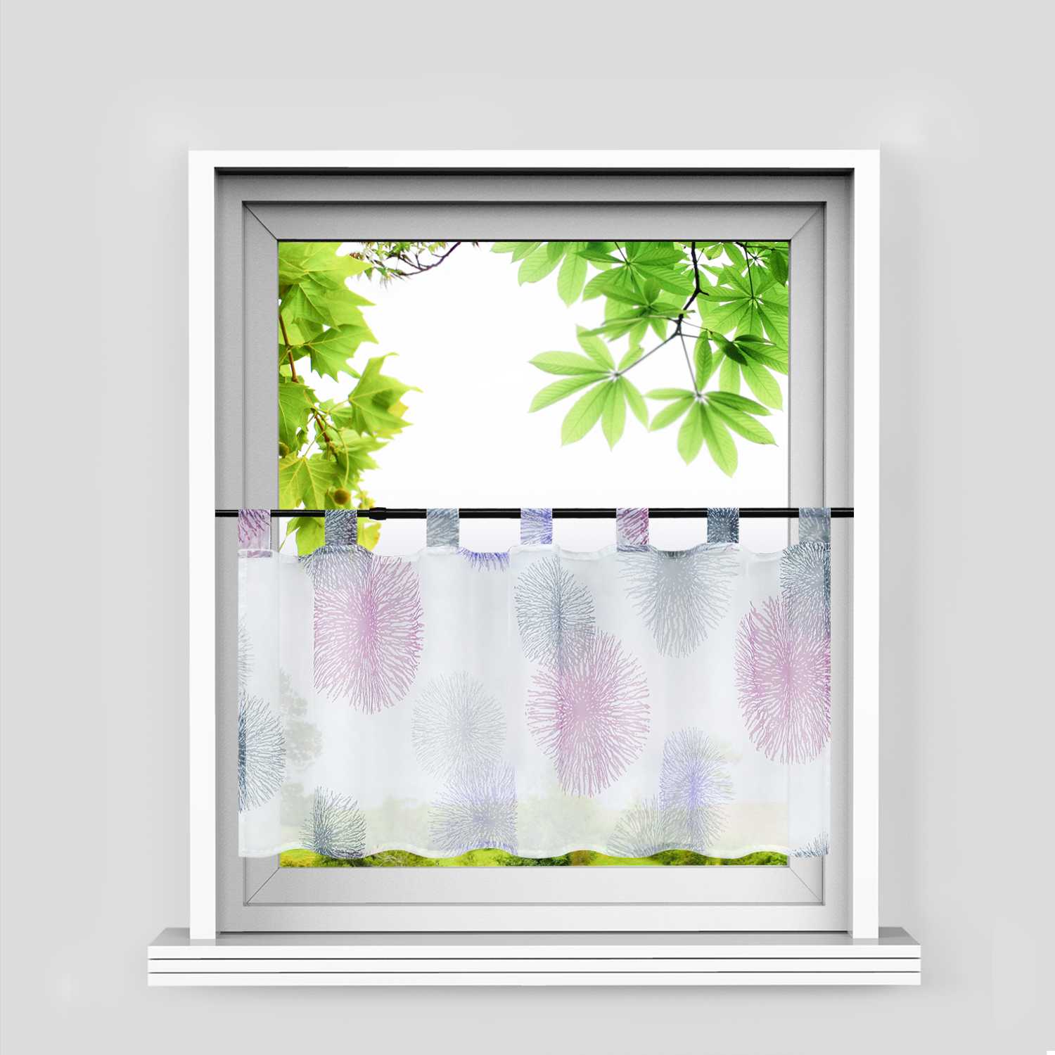 Scheibengardine Schlaufengardine mit Feuerwerksmuster Feriendeko halbtransparent Pflegeleicht Lichtdurchlässig 1 stück