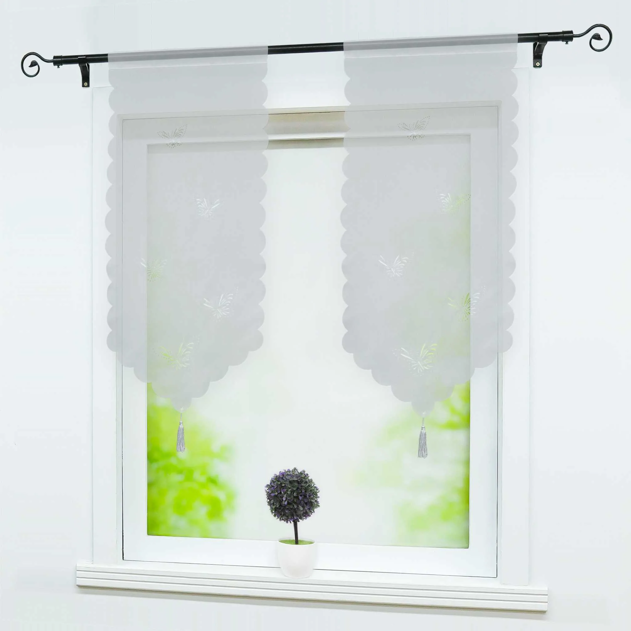 Transparente Scheibengardine mit Schmetterlingsdesign Dreiecksabschluss 1 Stück