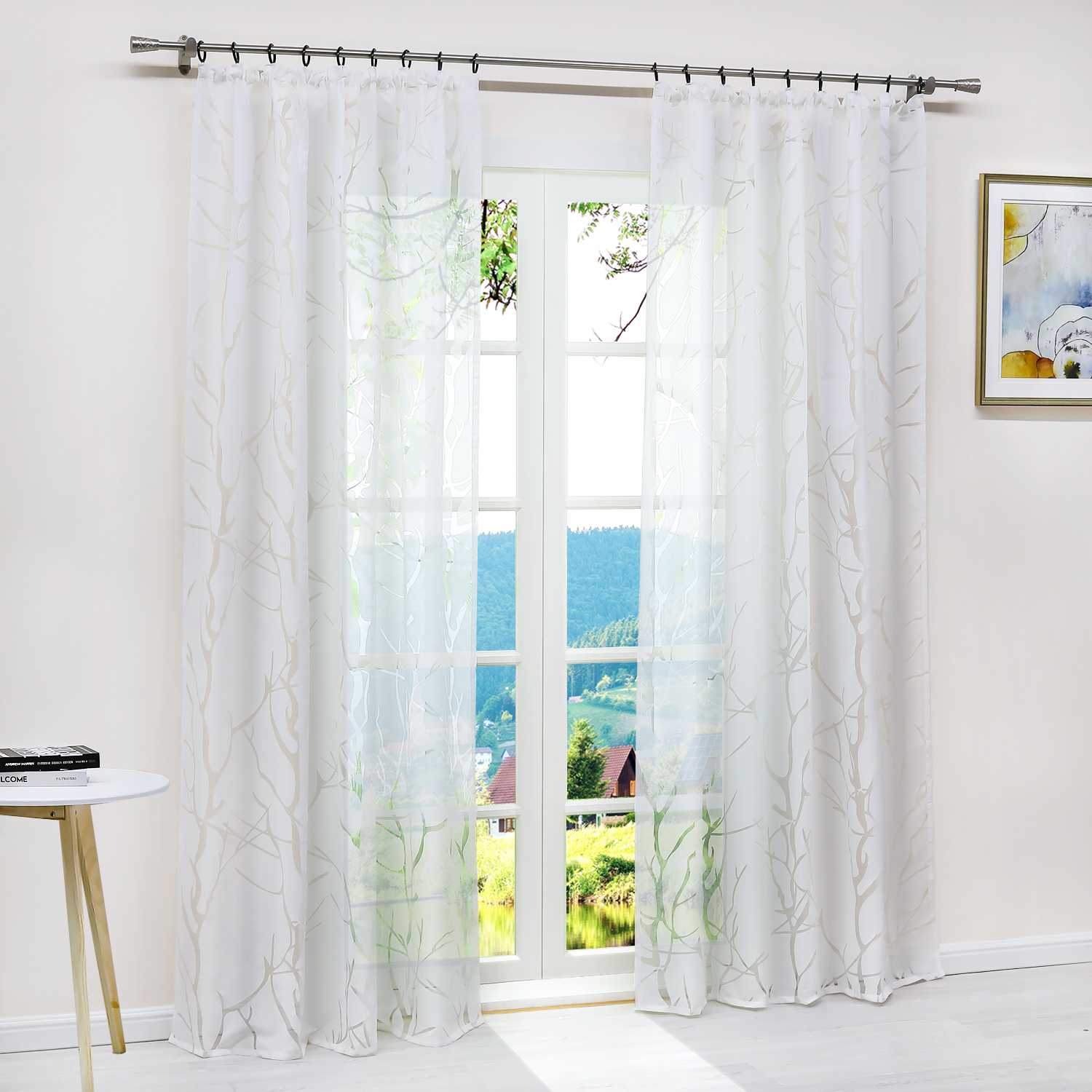 Transparenter Vorhang mit grobes Zweigmuster leicht Schutzfunktion Lichtdurchlässigkeit Gartenstil 1 Stück