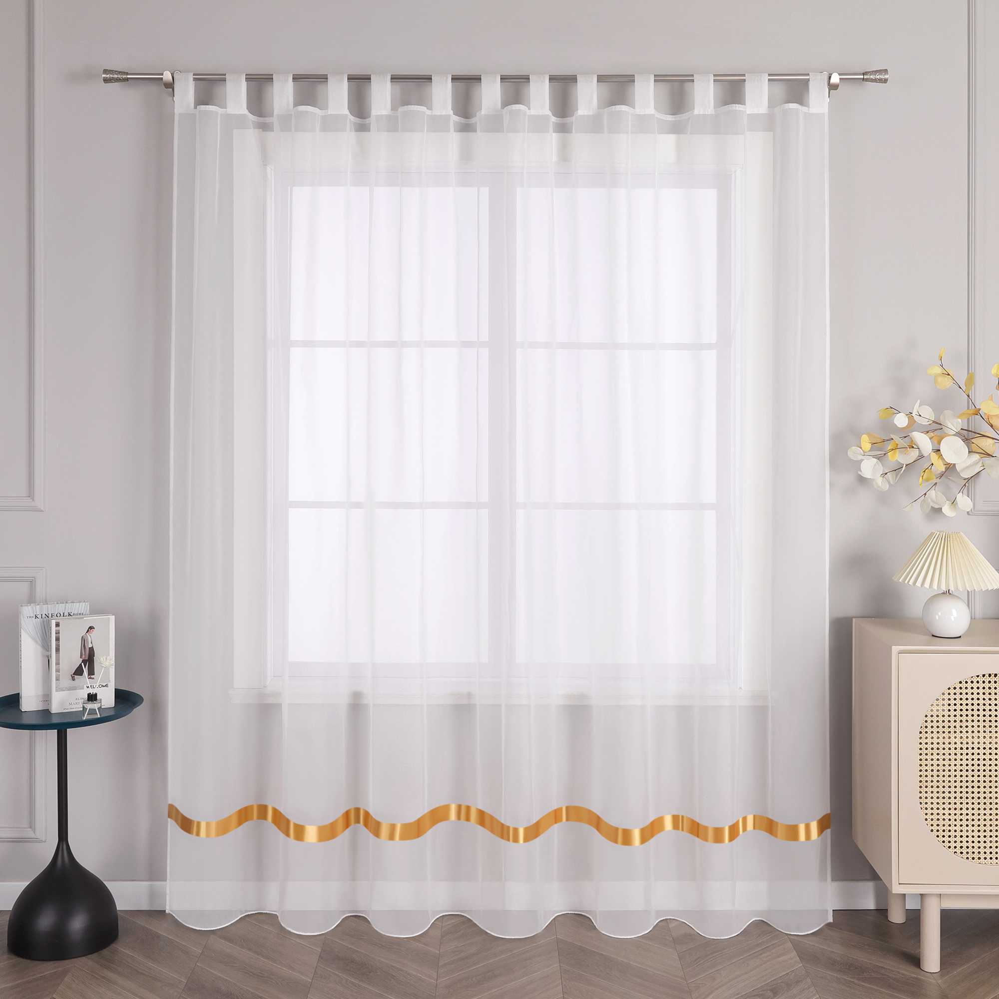 Transparenter Vorhang mit Seidenband Unifarbe Voile 1 Stück