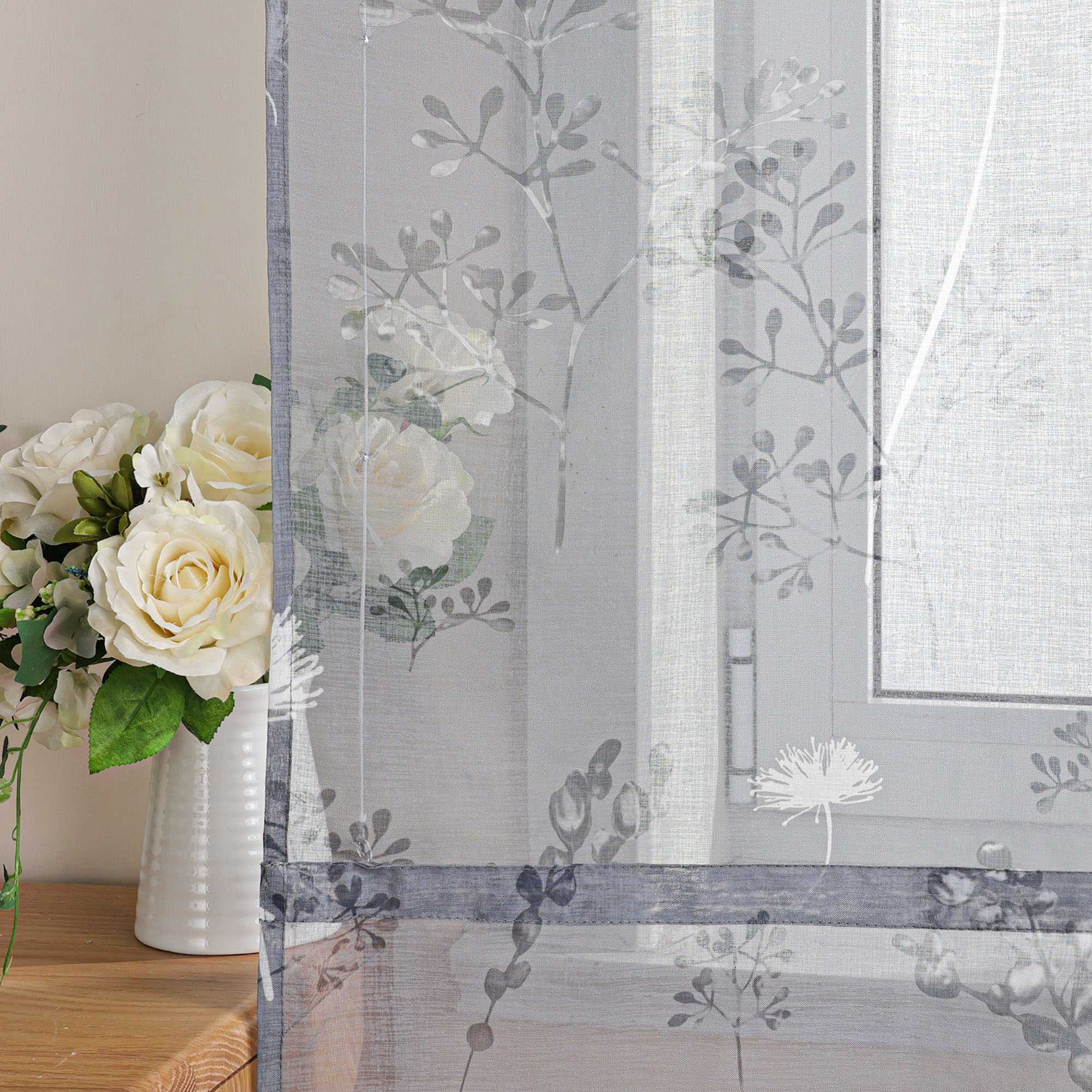 Raffrollo mit Schlaufen Voile Gardinen Landhaus Küche Raffgardinen Schlaufenrollo Transparent