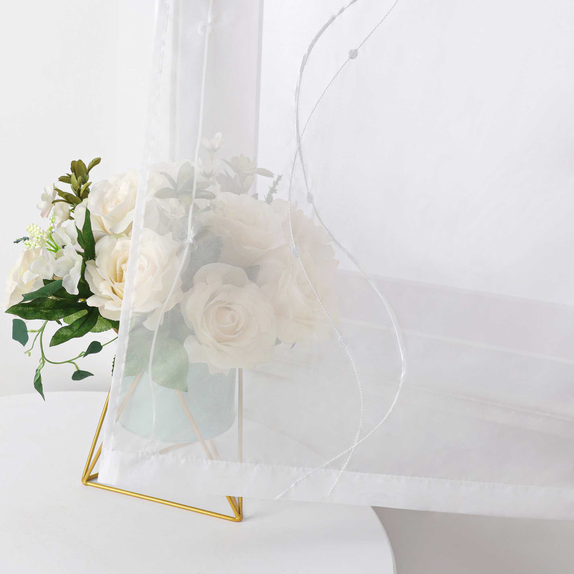 Rollos ohne Bohren Weiß Raffgardine mit Ösen Transparent Gardinen mit U-Haken Ösenrollo Modern Bestickt 1 Stück