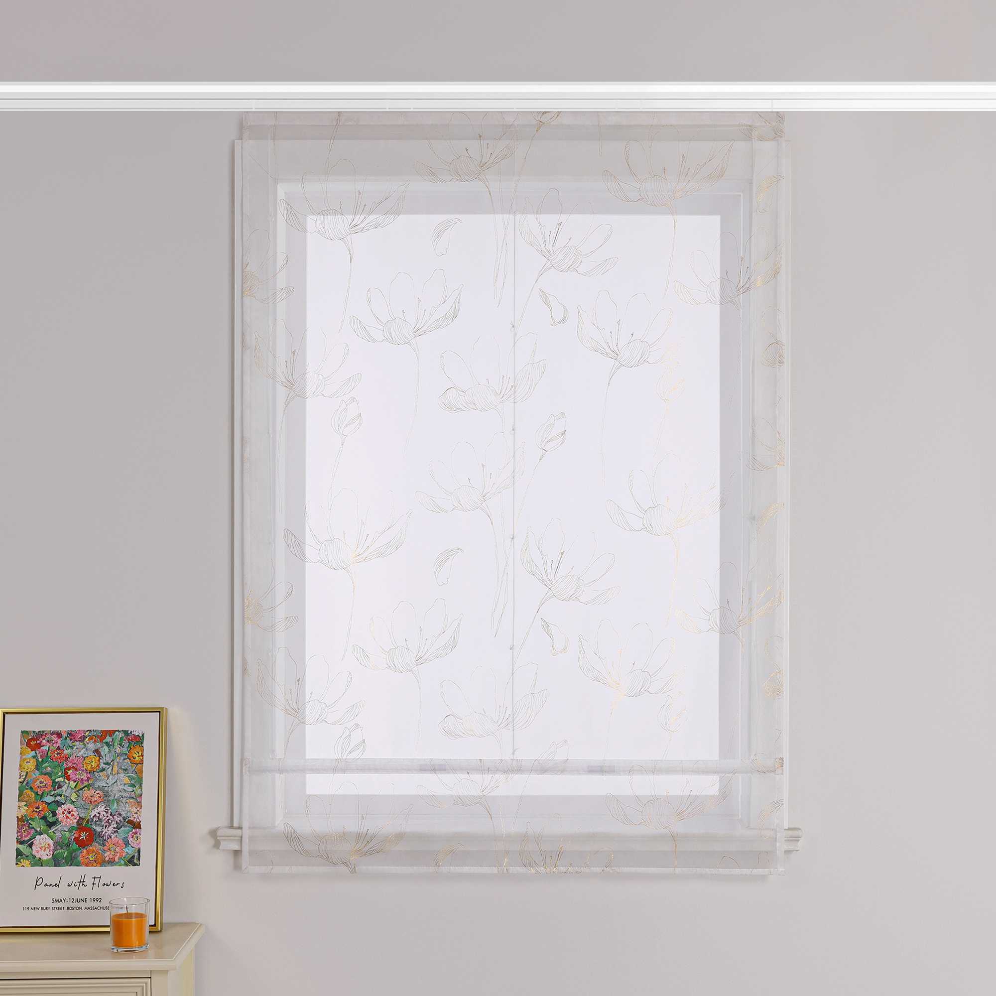 Transparente Raffrollo mit Lotusmuster und Klettband