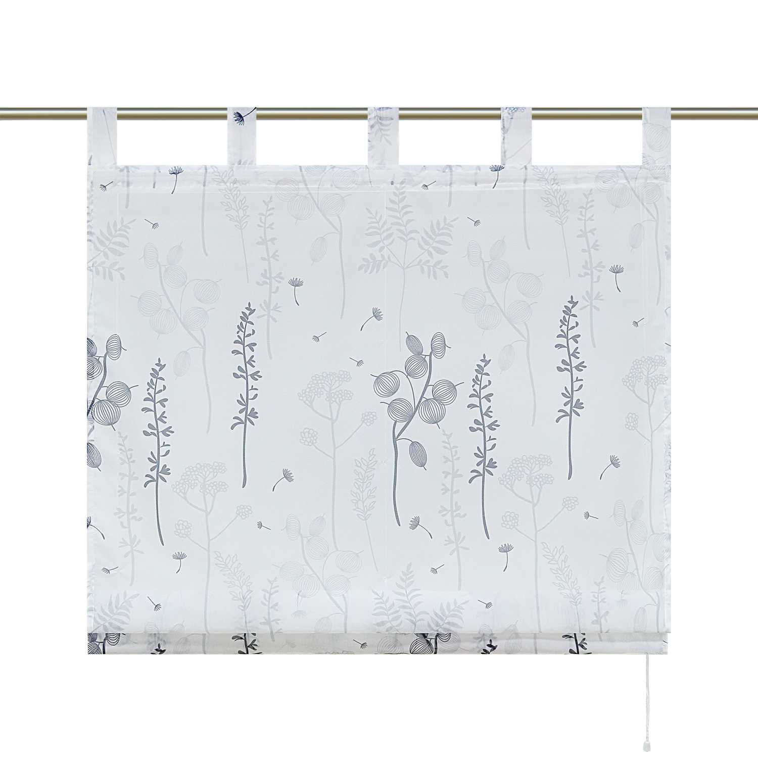 Raffrollo mit Schlaufen Voile Raffgardine Modern Küche Gardinen mit Laternenblume Muster Wohnzimmer Halbtransparent