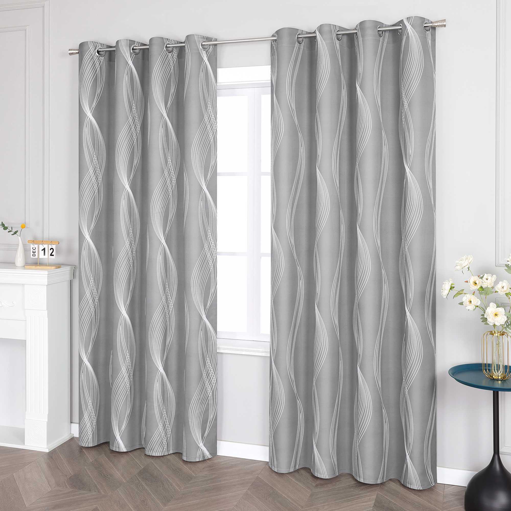 Verdunkelungsvorhänge Ösenschal Blickdichte Gardinen Modern Thermovorhang Wohnzimmer mit Wasserwellenmuster 1 Stück