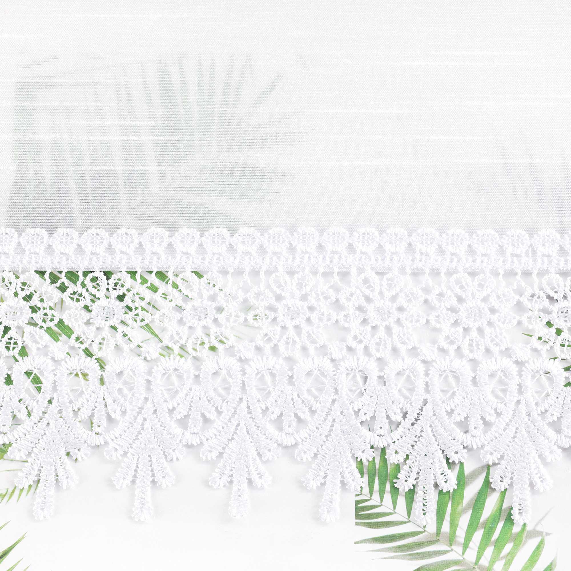 Halbtransparente kurze Gardine modern mit Leinenstruktur und Spitzenborte