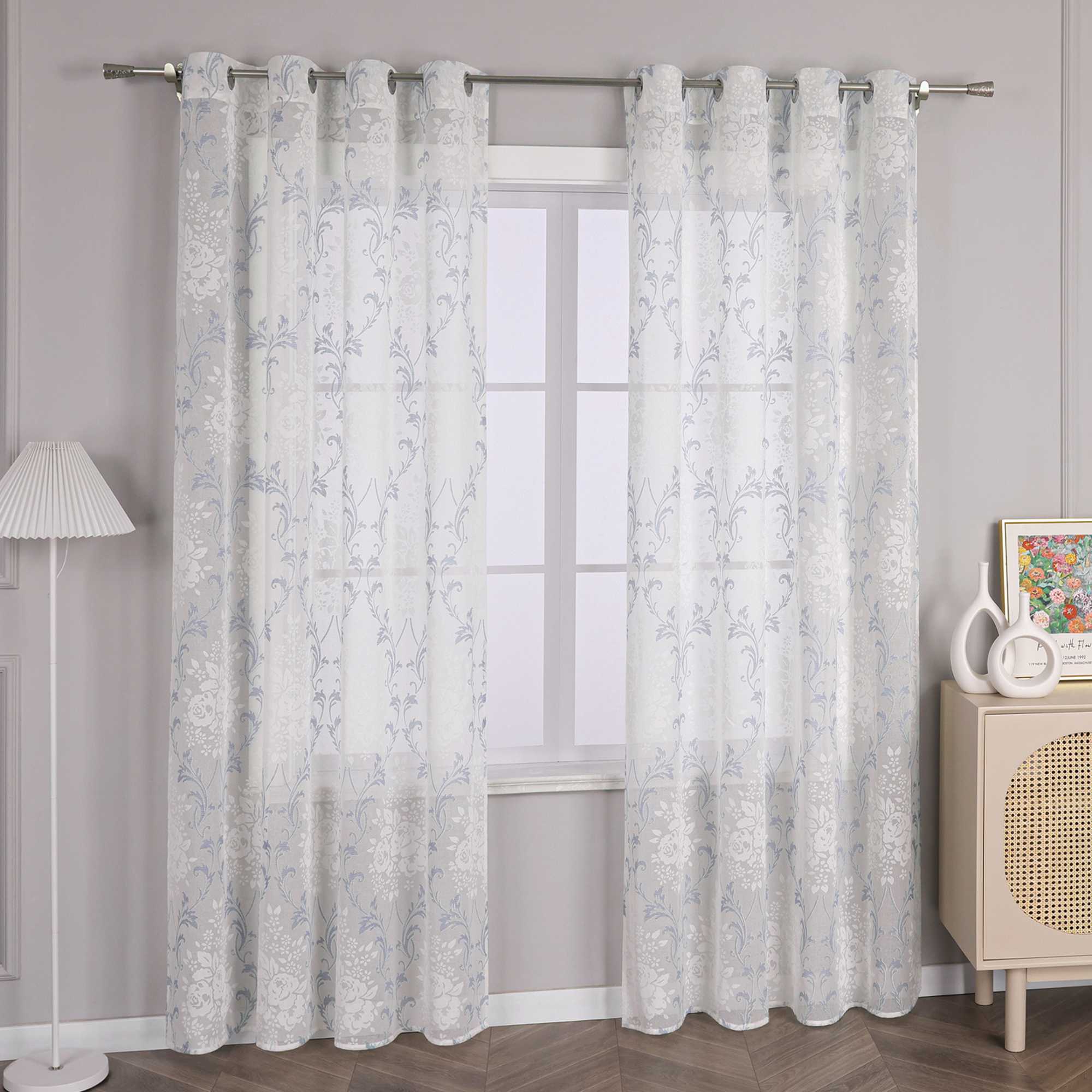 Elegante Transparente Gardinen mit Rankenmuster Ösenschal 1 stück