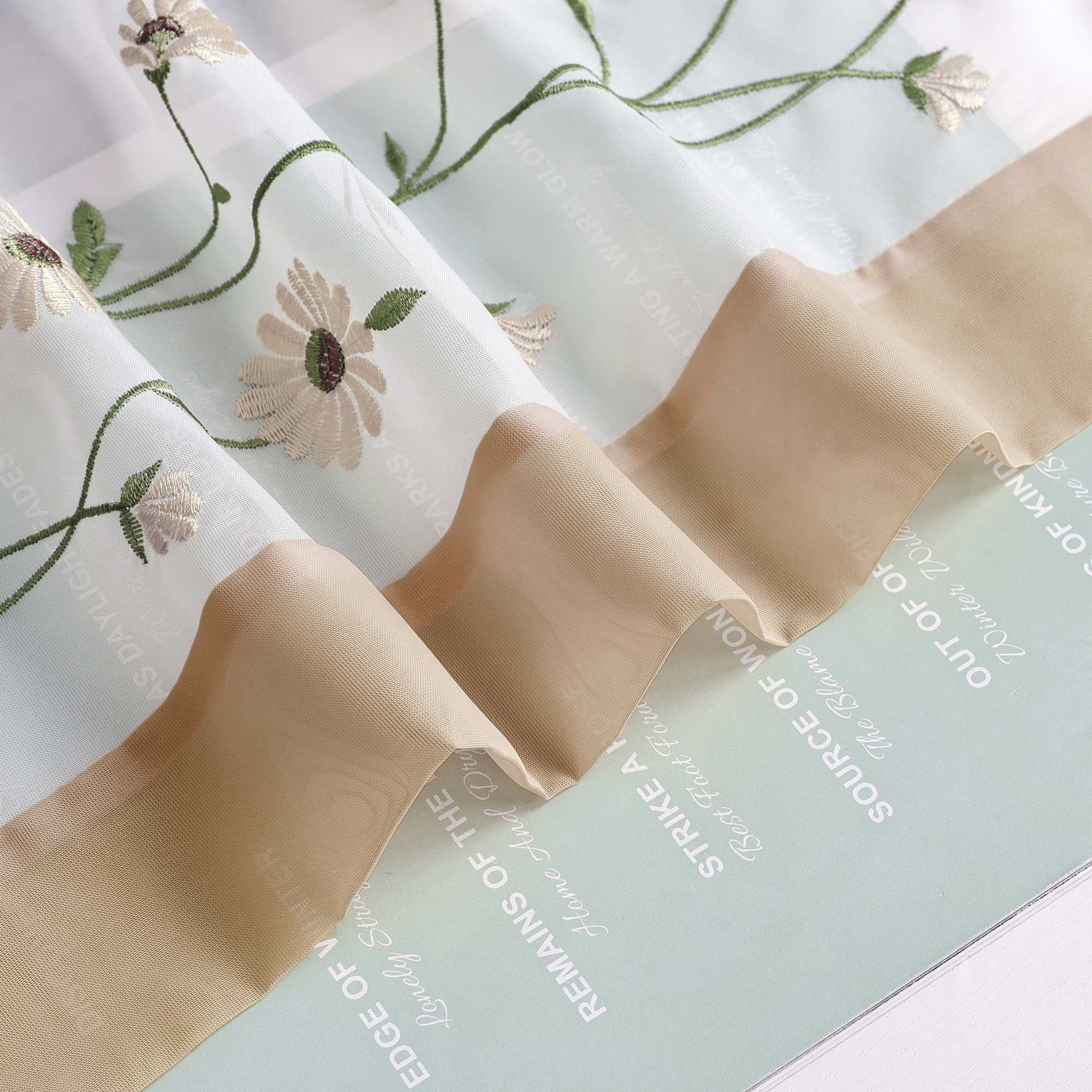 Raffrollo Voile Raffgardinen mit Schlaufen Küche Fenster Vorhänge mit Blumenmuster Stickerei Transparent Weiß 1 Stück