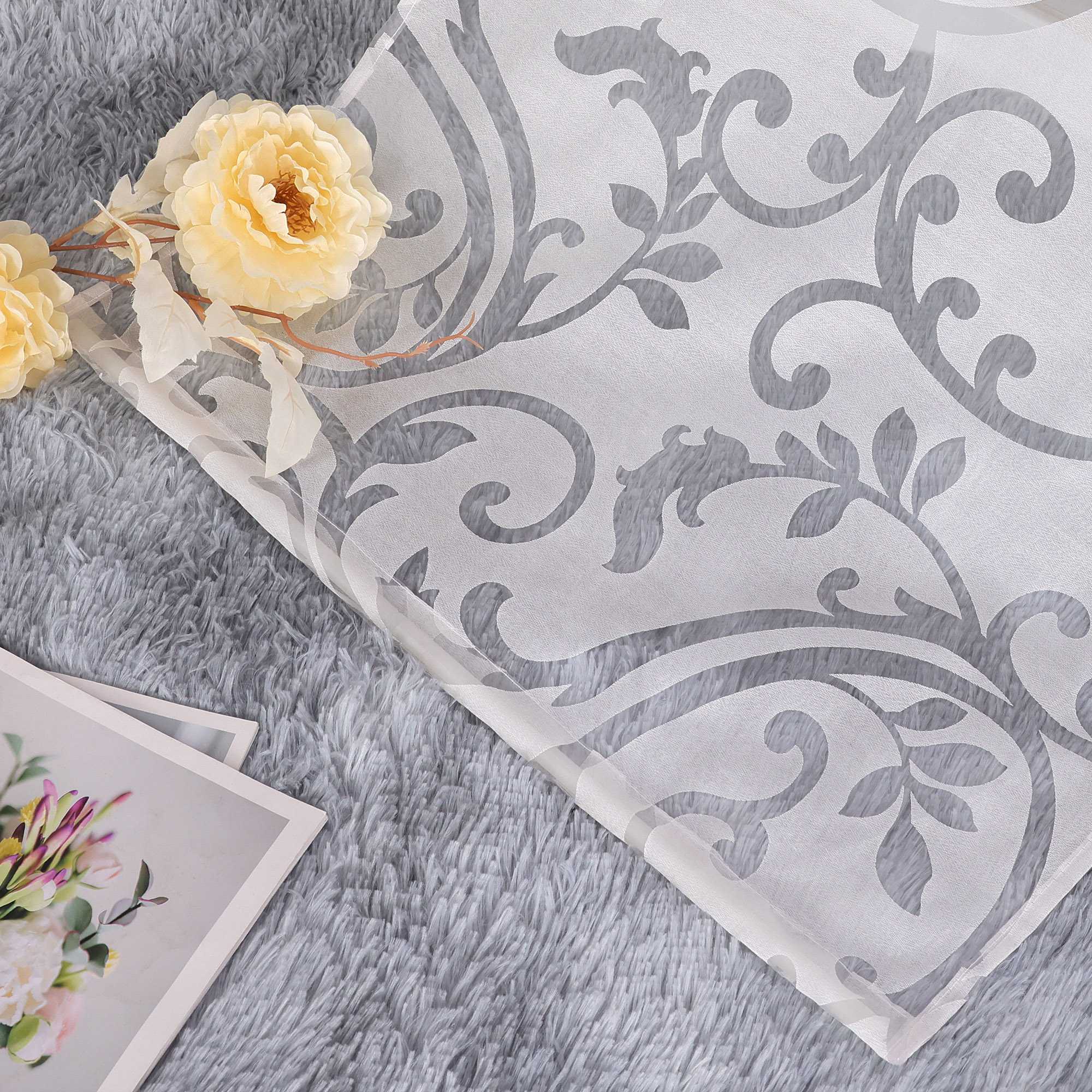 Schiebegardinen Schlaufenschal Ausbrenner Flächenvorhänge Schiebevorhang mit Phönixblütenmuster Transparent