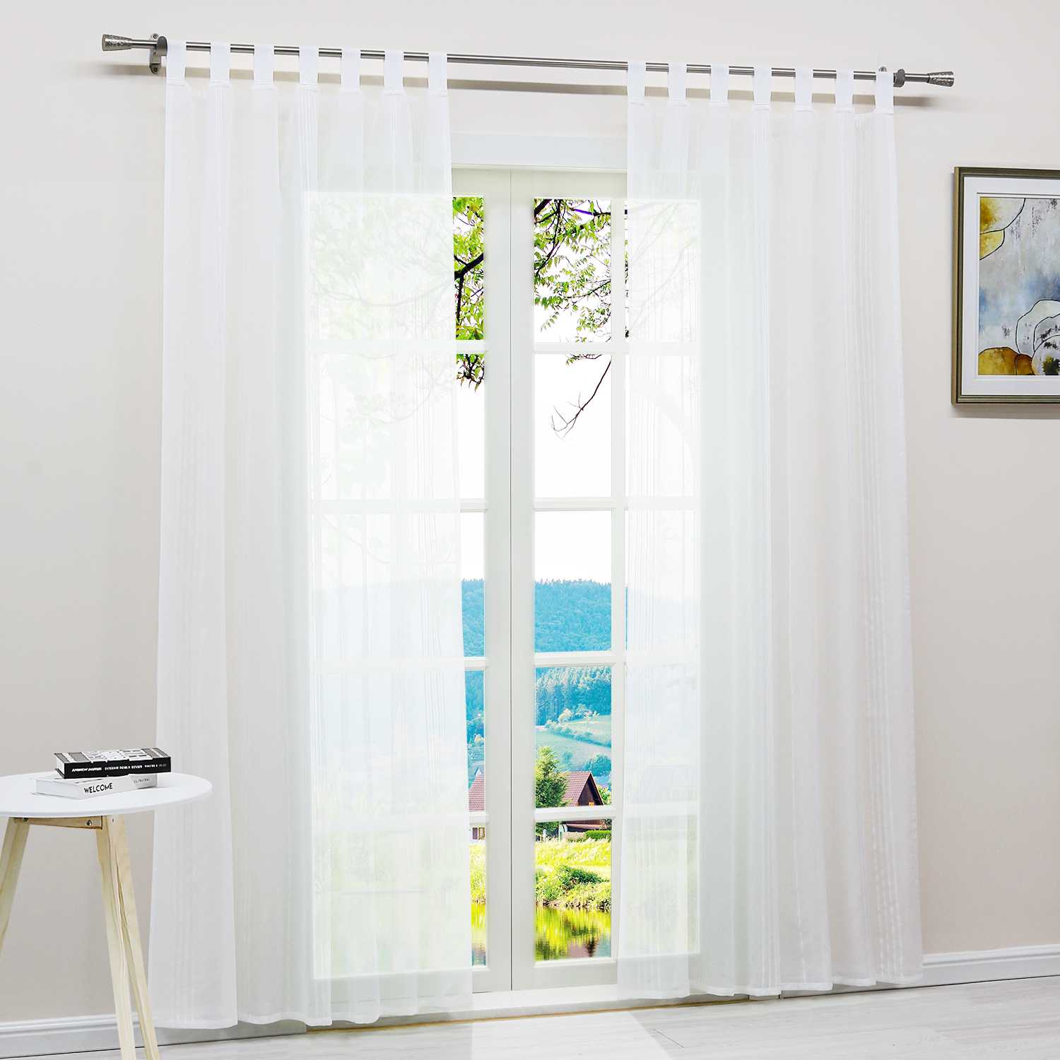 Vorhang 2er Set Voile Gardinen mit vertikalen Streifen Modern Transparent Schlafzimmer Wohnzimmer 2 Stück