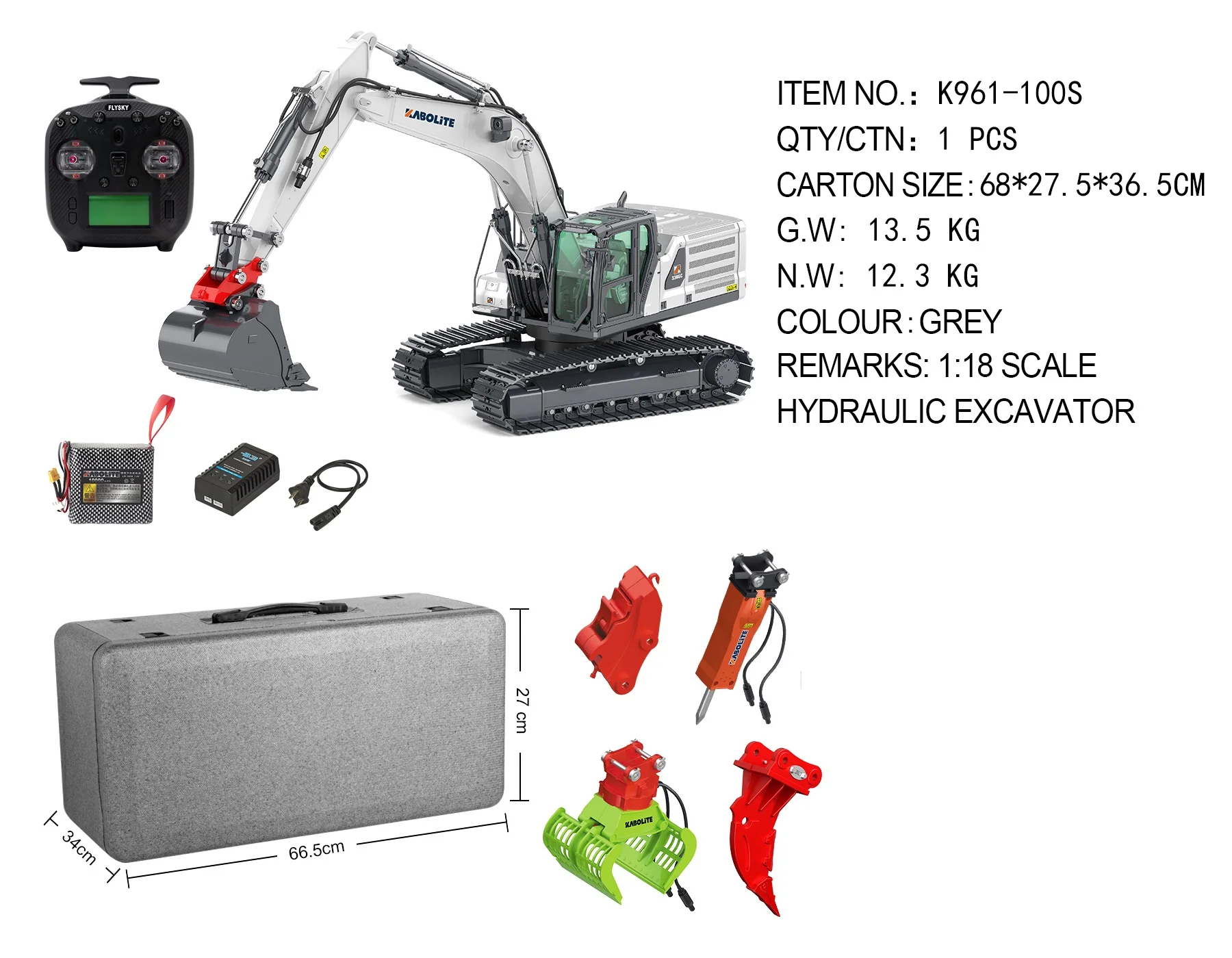 Kabolite 961-100s RC Excavator (2025 Model)