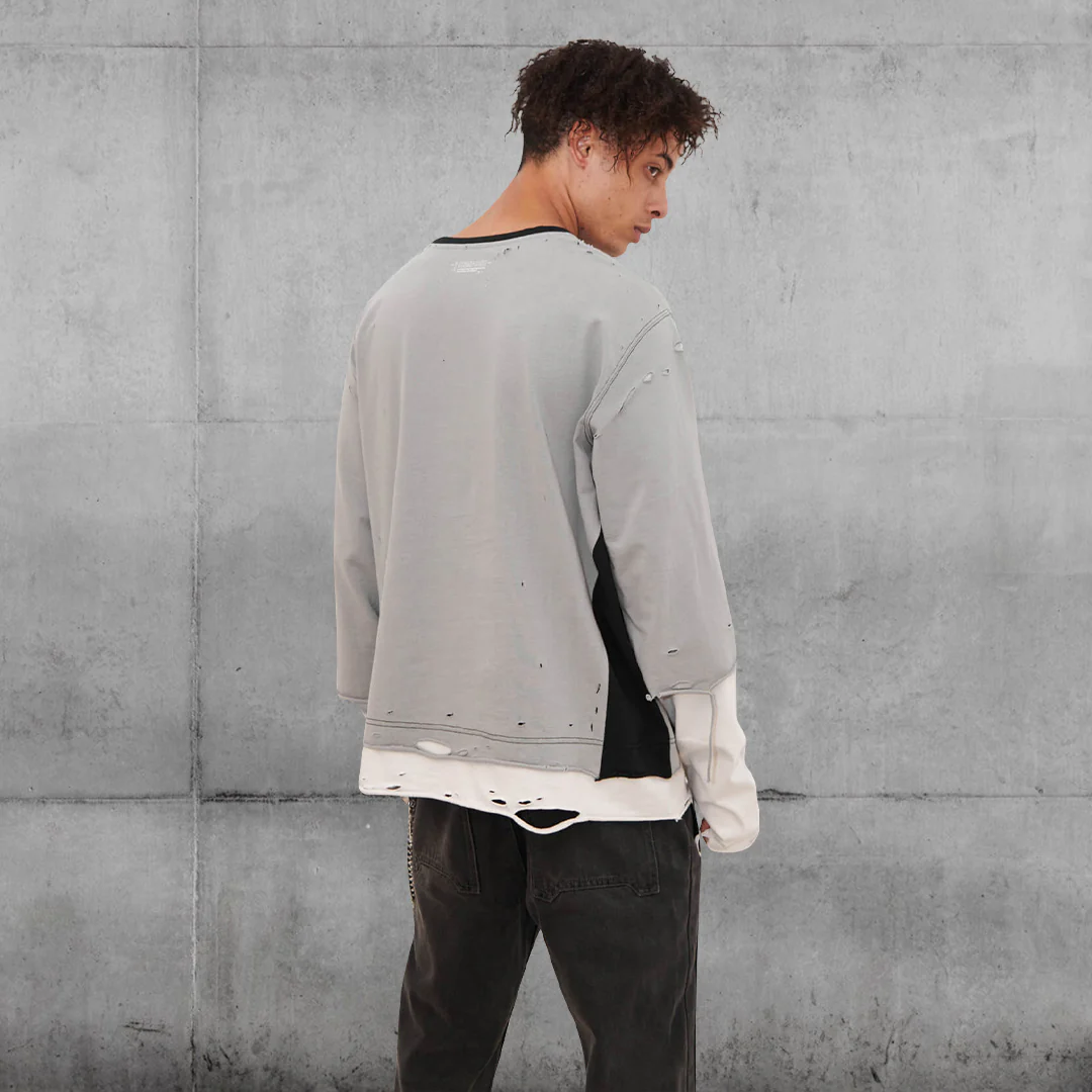 PANELLED DISTRESSED DOUBLE-LAYER  T-SHIRT - C2H4