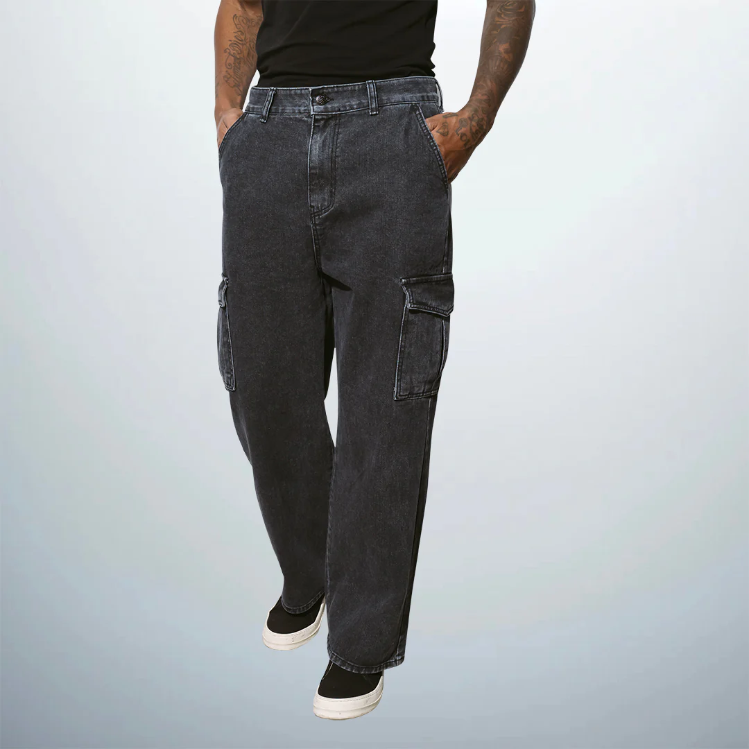 Straight Leg Denim Cargo Pants