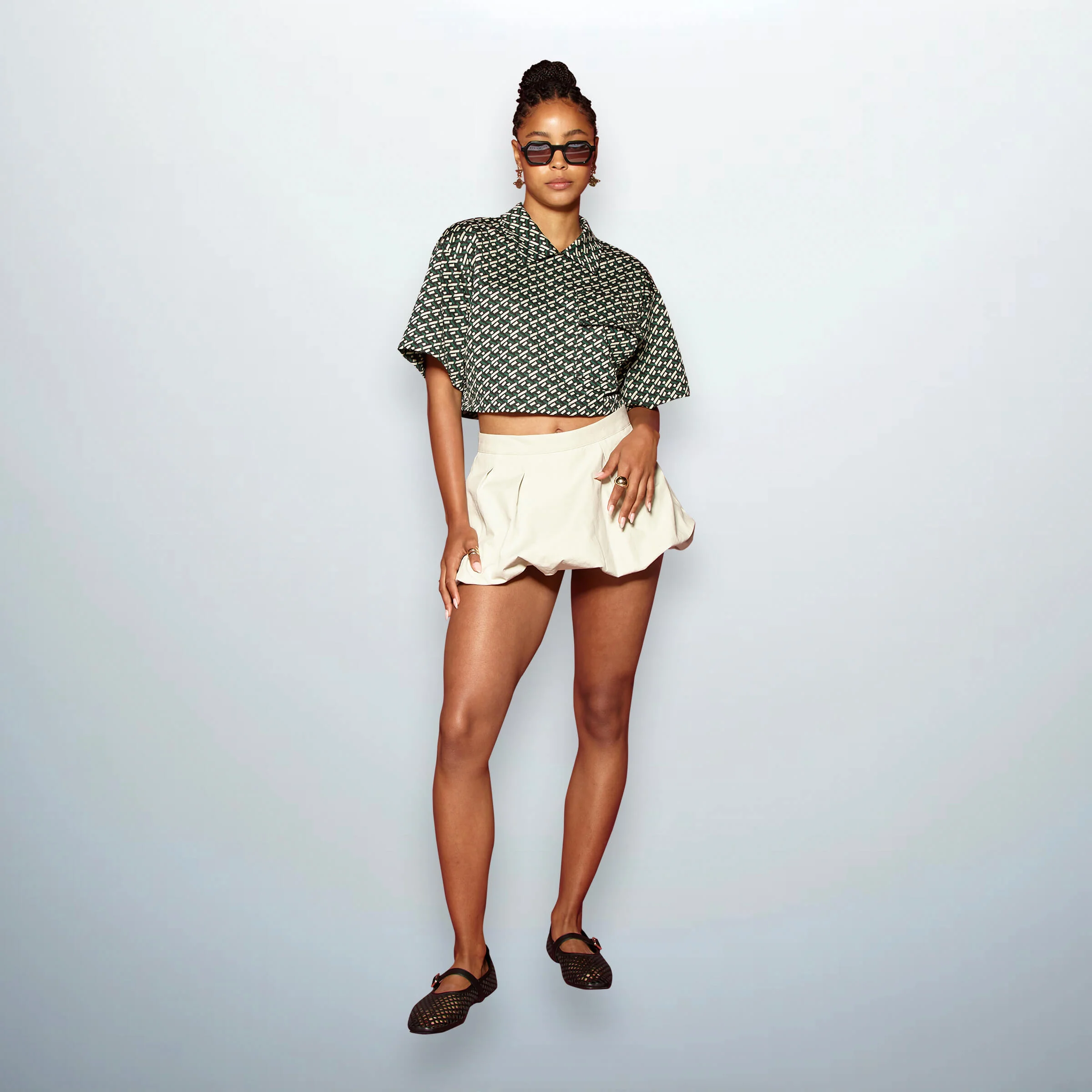 Cropped Geometric Polo