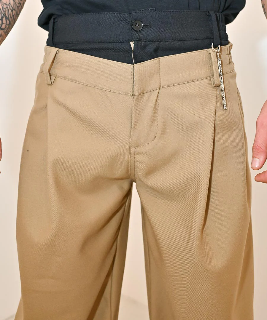 Double Waistband Trousers KHAKI - Feng Chen Wang