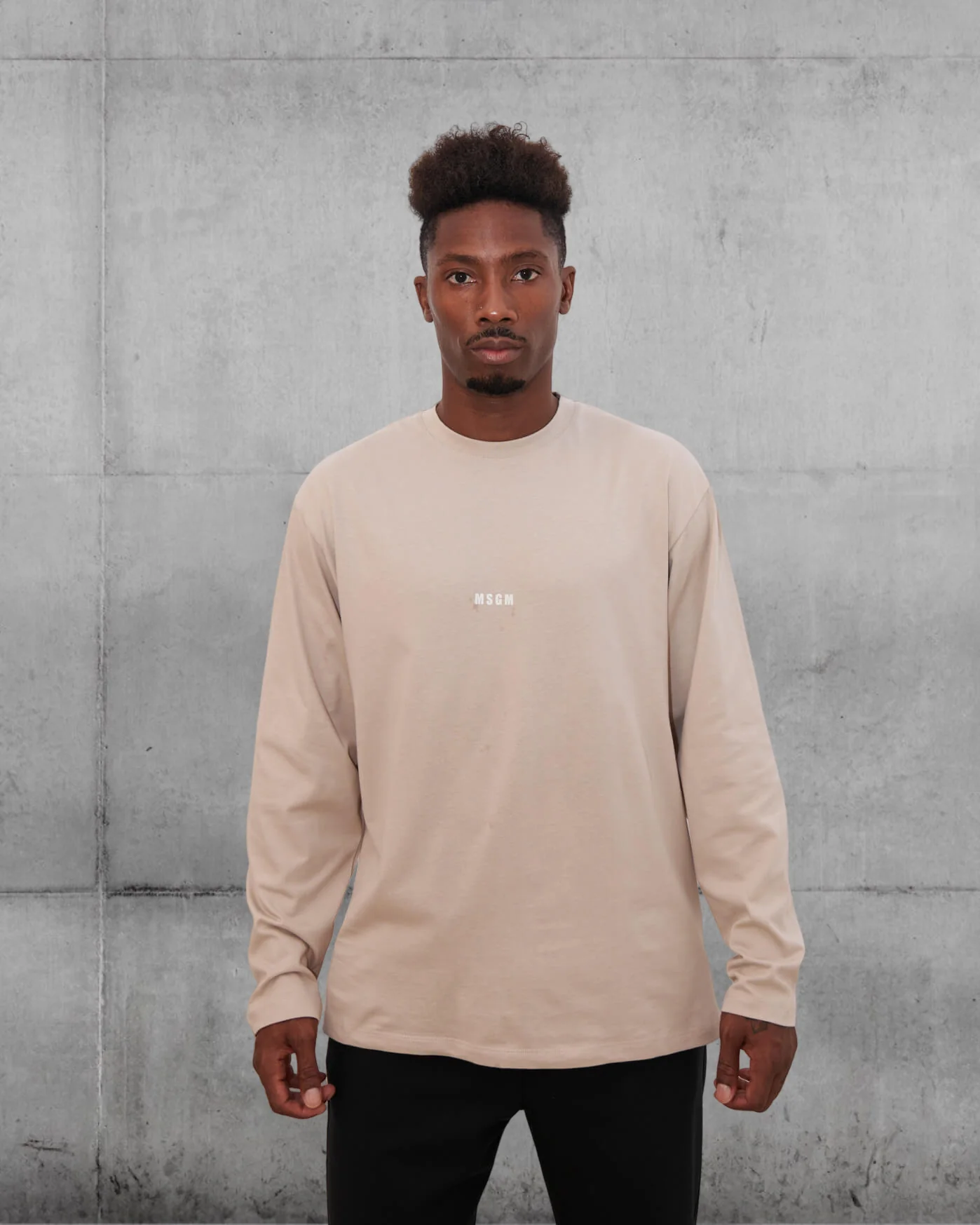 Solid colour cotton round neck T-shirt long sleeve beige by MSGM