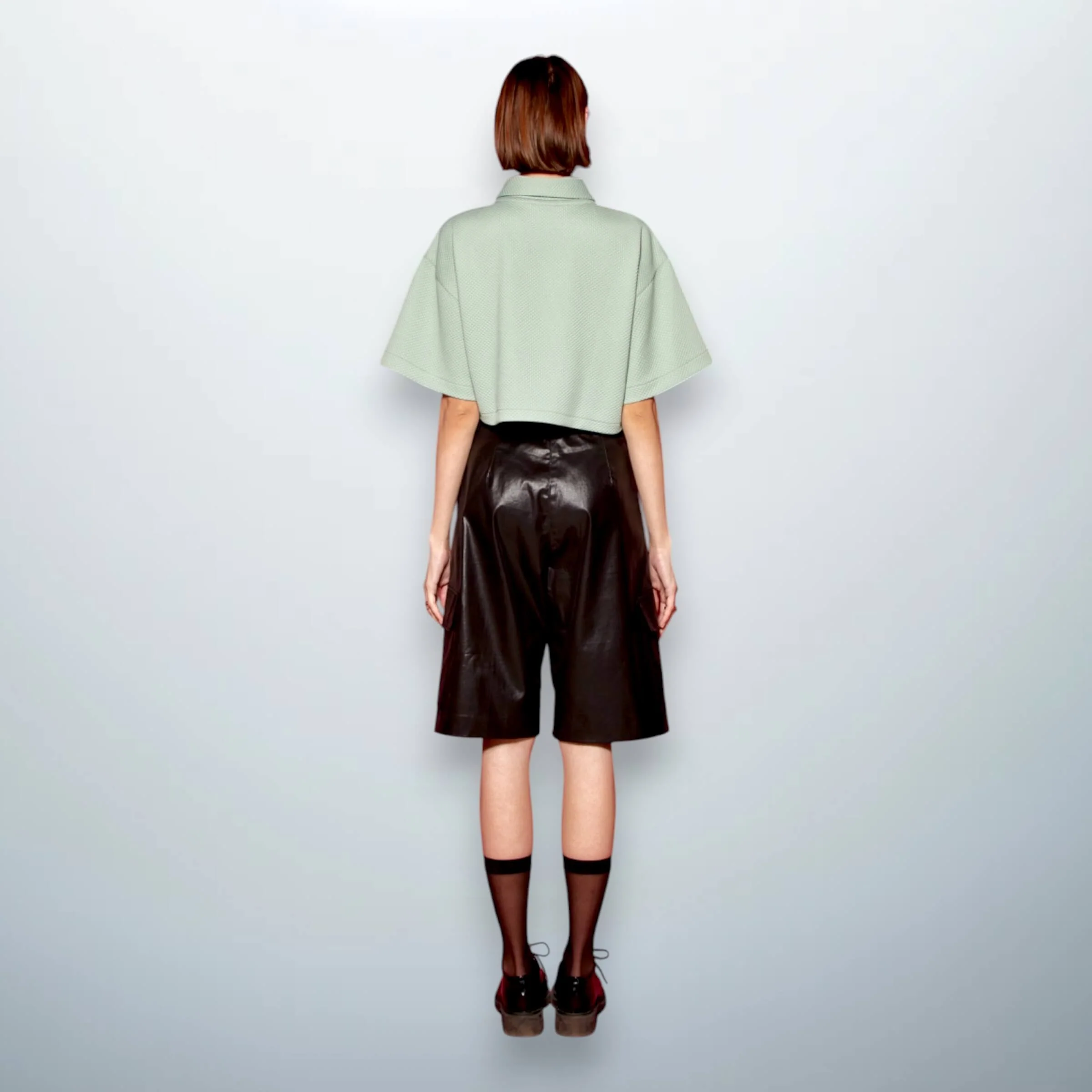 Cropped Textured Polo Mint