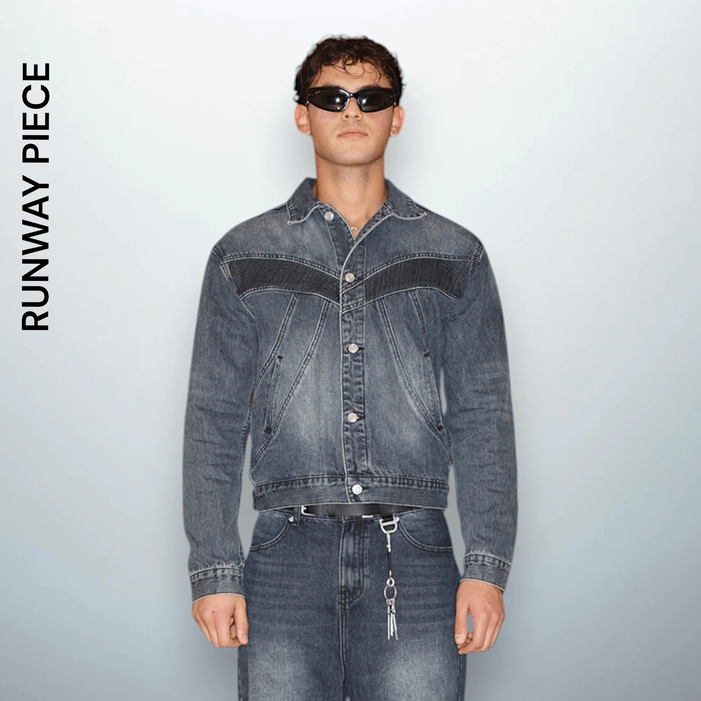 Denim Jacket with Leather Panel