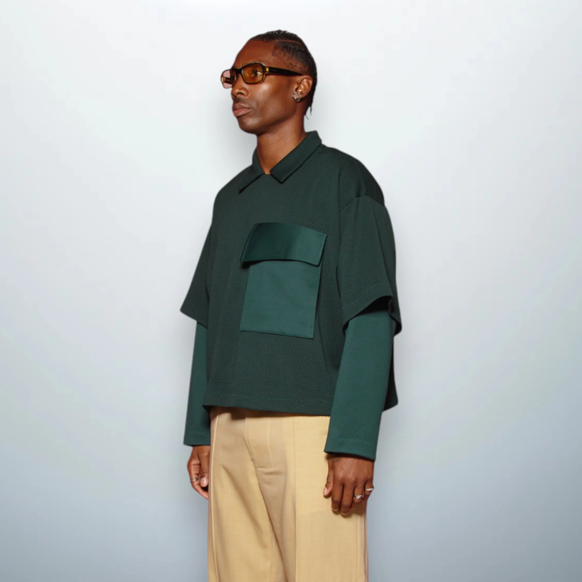 Textured Double Sleeves Polo