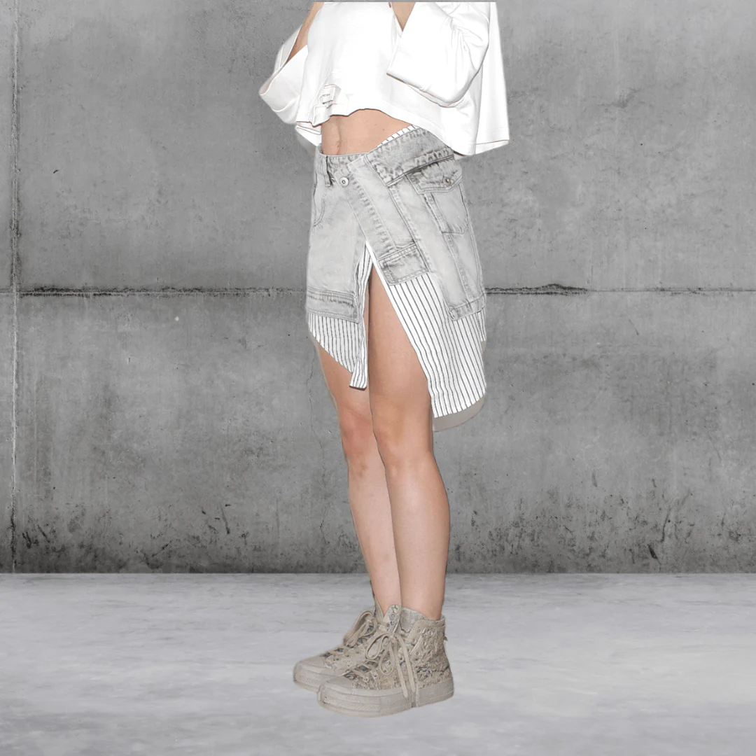 Shirt Layered Denim Mini Skirt