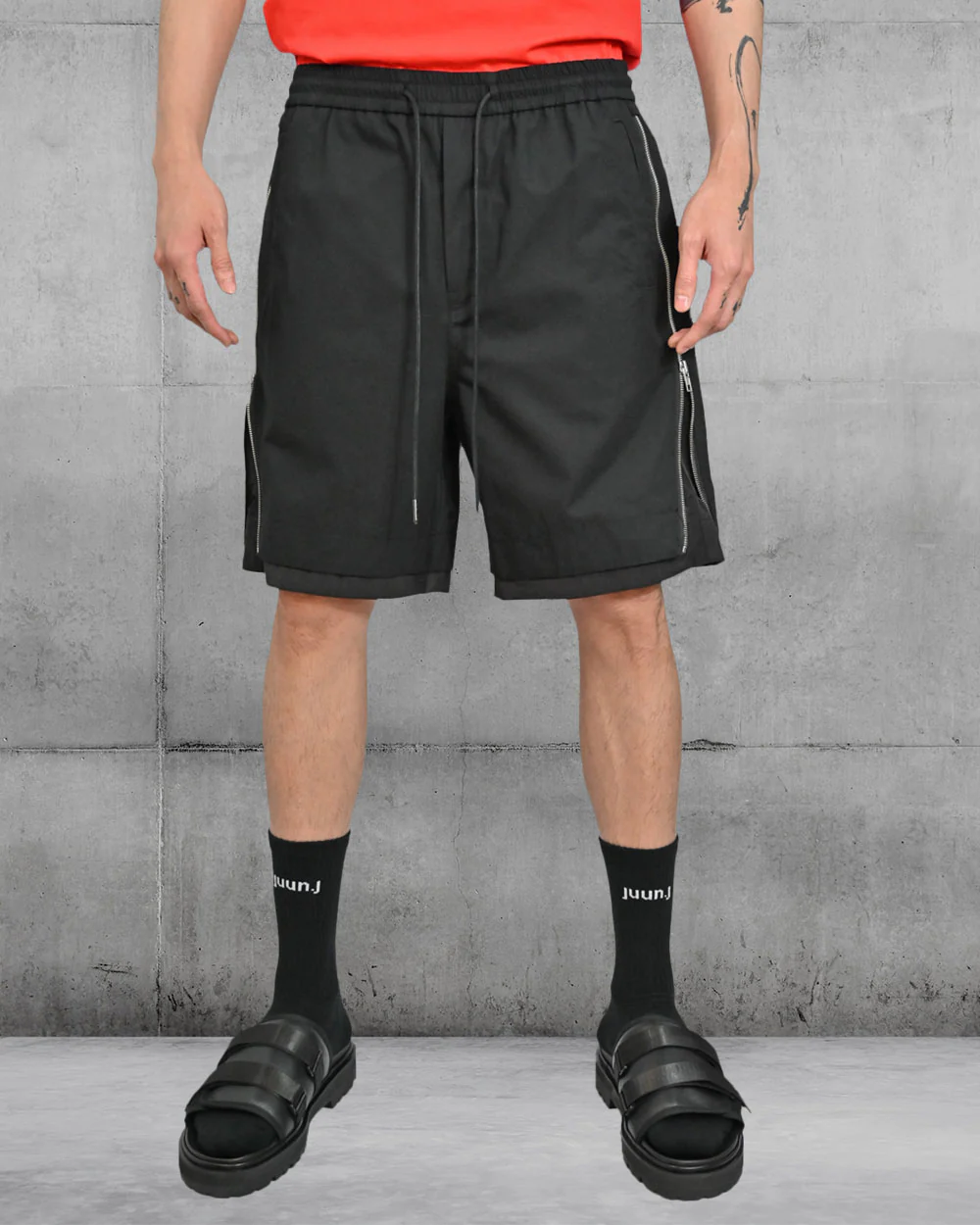 Zipper Detail Cotton Shorts Juun.J