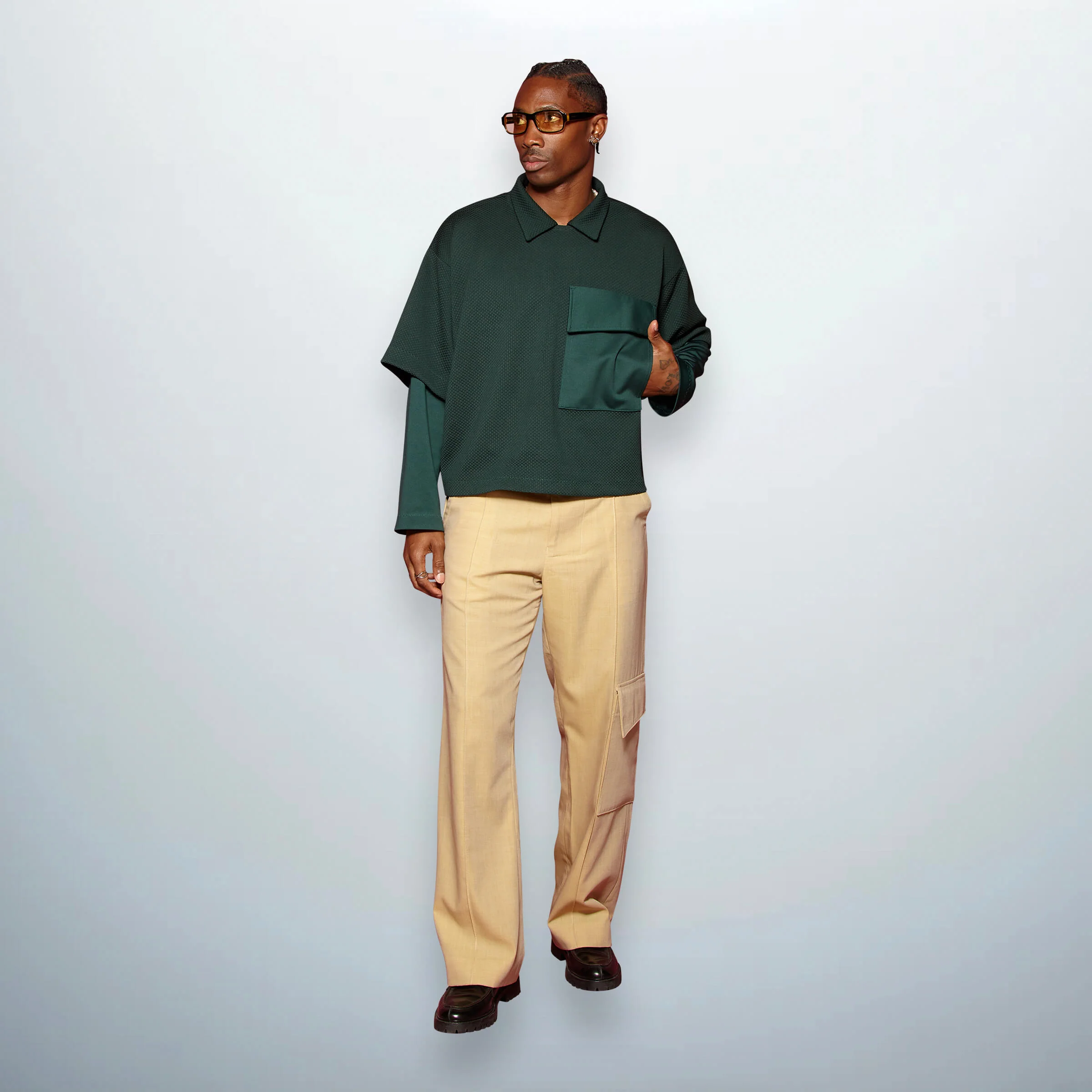 Textured Double Sleeves Polo