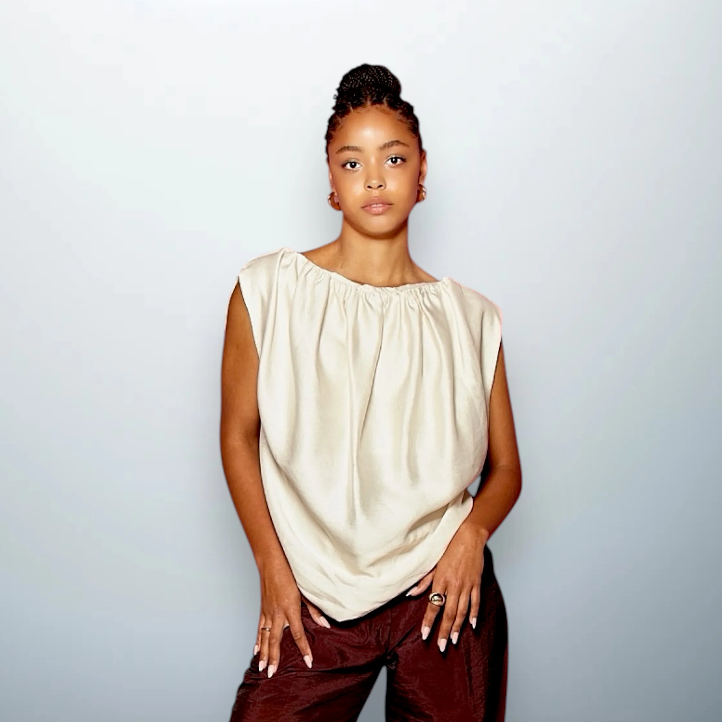 Volume Sleeveless Top - Cream